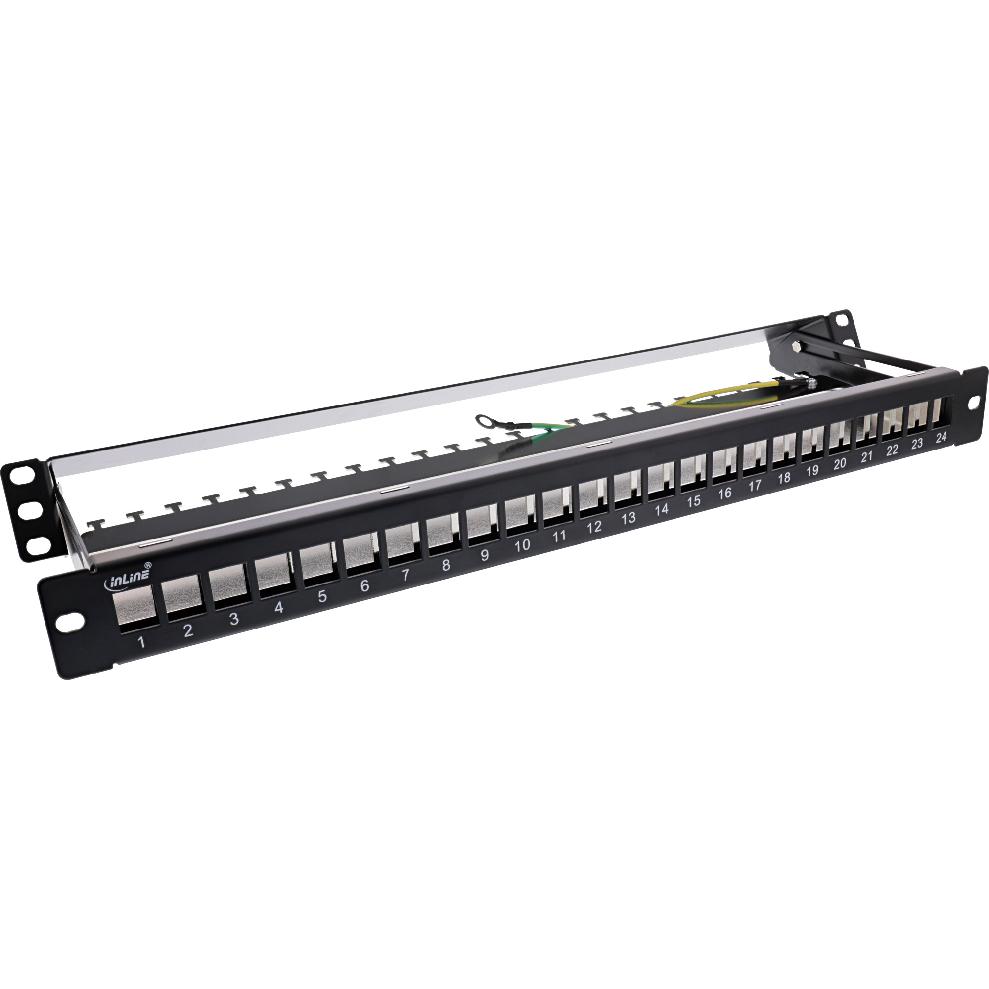 Inline® Patchfeld 24-fach, Keystone Leerblech Patchpanel mit Auszug, 19", 1HE Schwarz