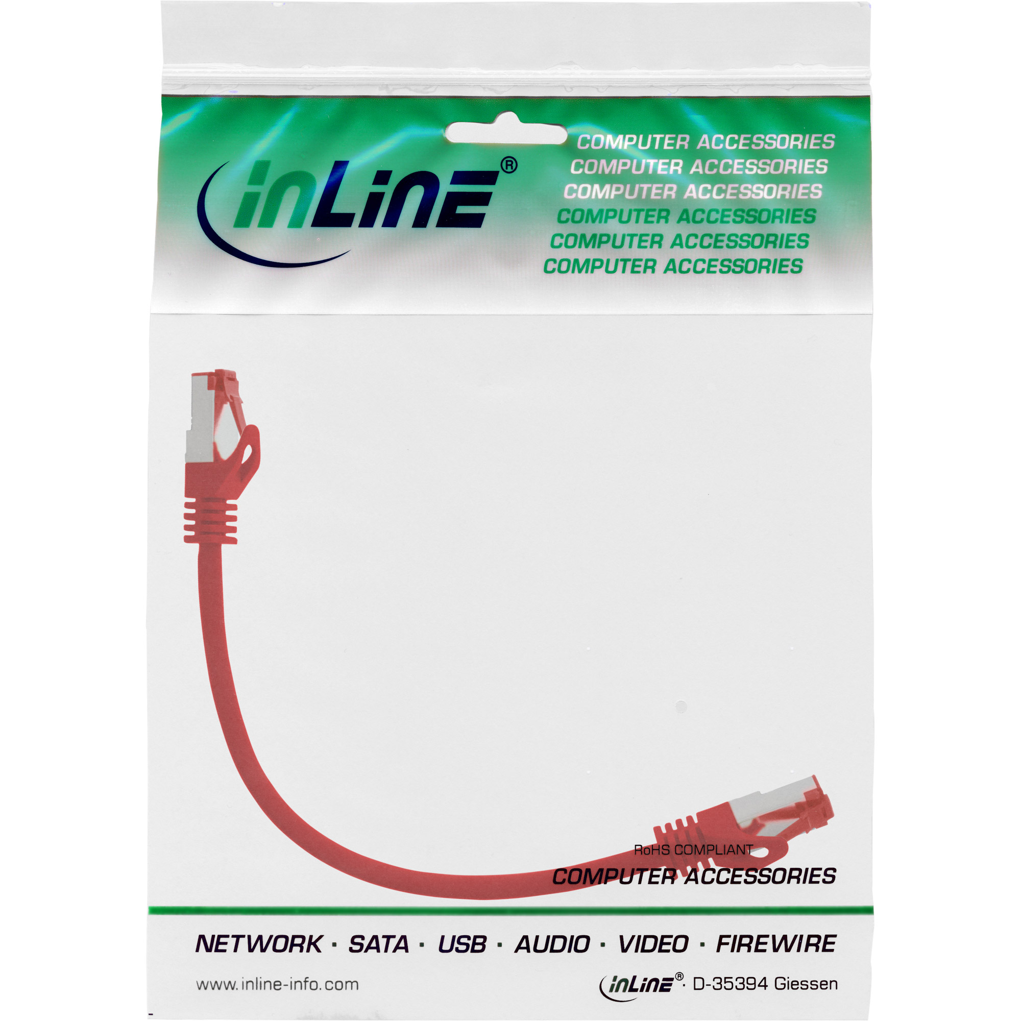 Inline® Patchkabel - S/FTP (PiMf) - Cat.6 - halogenfrei Kupfer - Rot - 0,3m