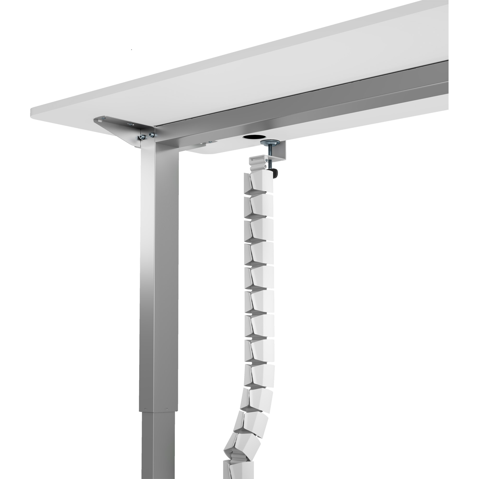 InLine® Kabelkanal flexibel für höhenverstellbare Tische mit Tischklemme Weiß