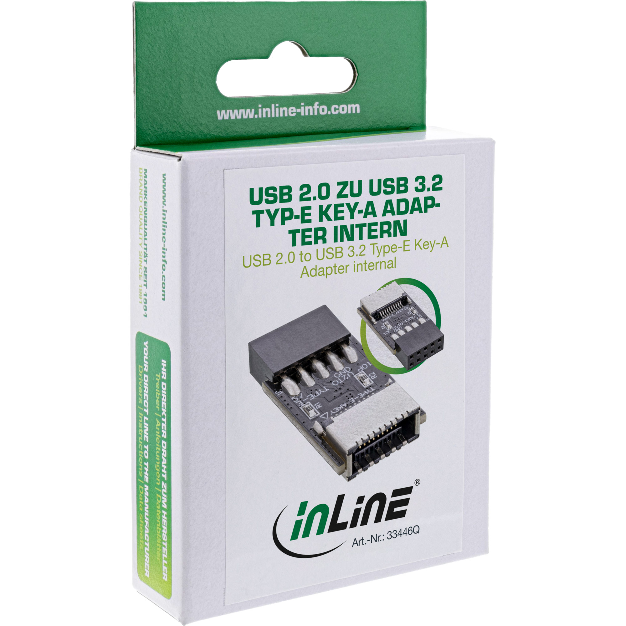 Inline® USB 2.0 zu USB 3.2 Typ-E Key-A Adapter intern