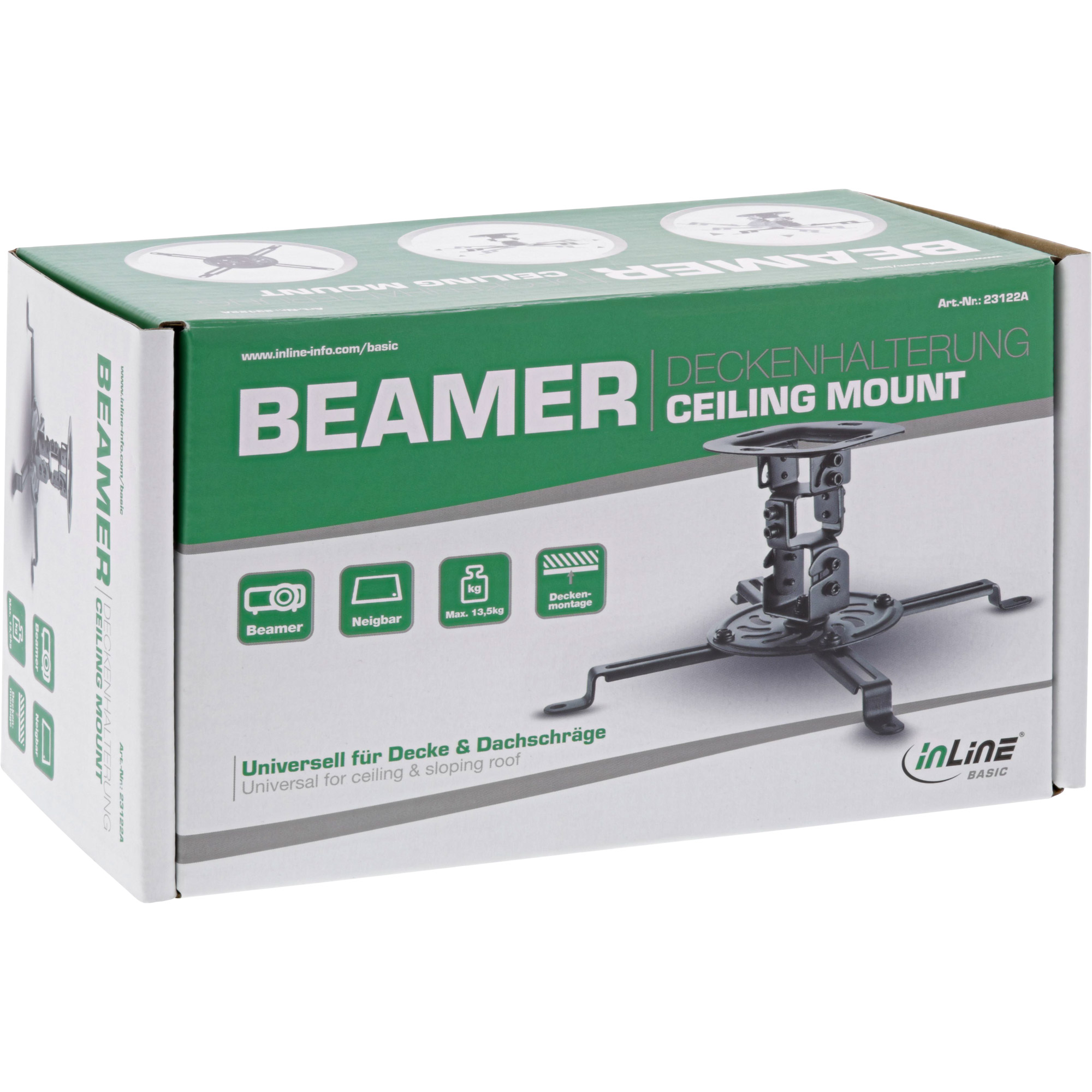 Inline® Basic Beamer Deckenhalterung, 15cm, max. 13,5kg