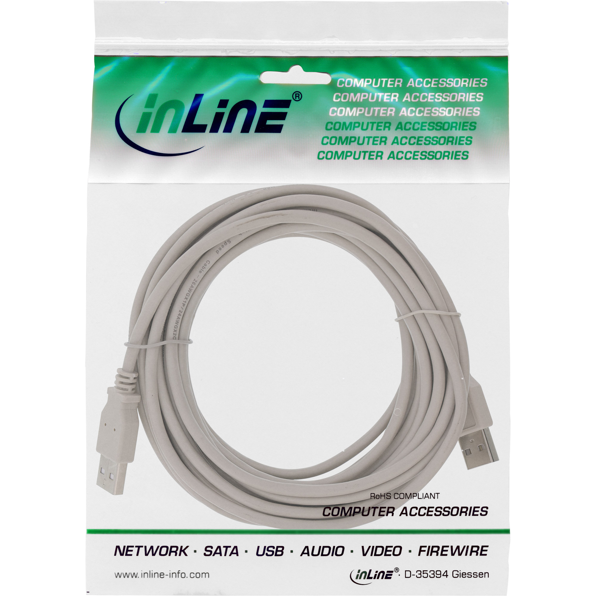 Inline® USB 2.0 Kabel, A an A, beige, 0,5m