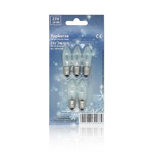 Topkerze voll geriffelt 23V 3W E10 5er-Blister