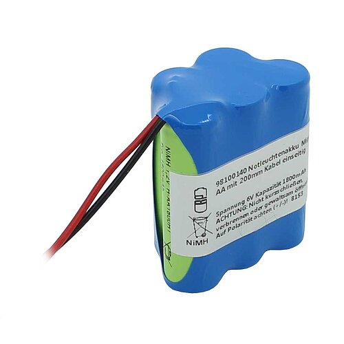 Notleuchtenakku NiMH 6,0V 1800mAh Mignon AA mit 200mm Kabel einseitig passend für RPower Notleuchtenakku NiMH 6,0V 1800mAh Mignon AA mit 200mm Kabel einseitig passend für RPower