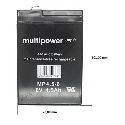 Multipower MP4.5-6 AGM 6 V 4,5Ah - 4,8mm Faston