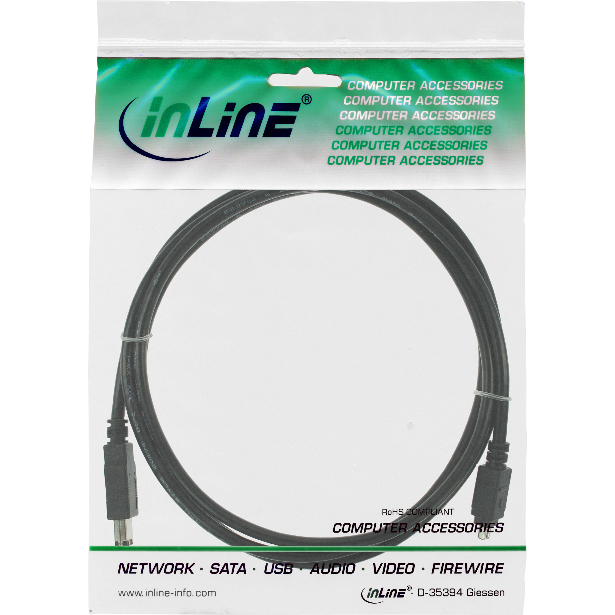 Inline® FireWire Kabel, IEEE1394 4pol Stecker zu 6pol Stecker, schwarz, 1,8m
