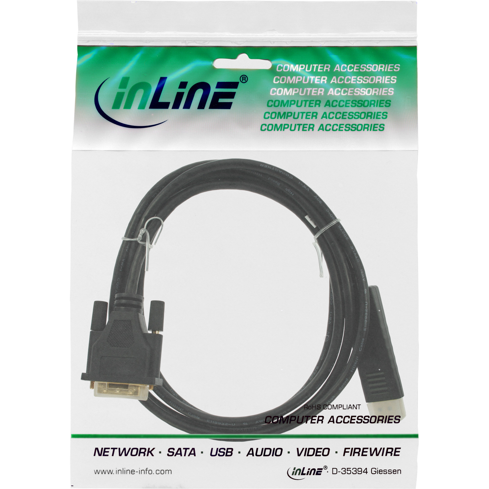 Inline® DisplayPort zu DVI Konverter Kabel, schwarz, 10m