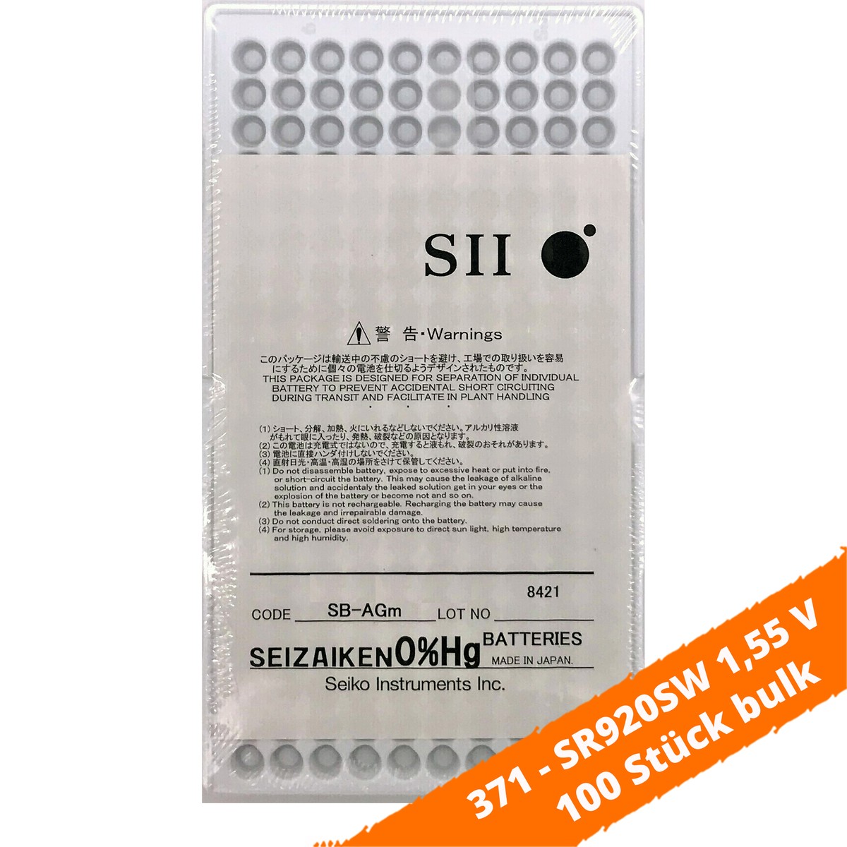 SR920SW SR69 371 Silberoxid Batterie Seizaiken 1,55 V - 100er Verpackung bulk