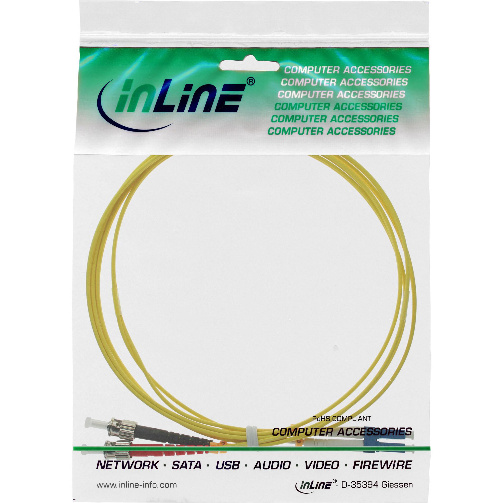 10m - Inline® LWL Duplex Kabel, LC/ST, 9/125µm, OS2