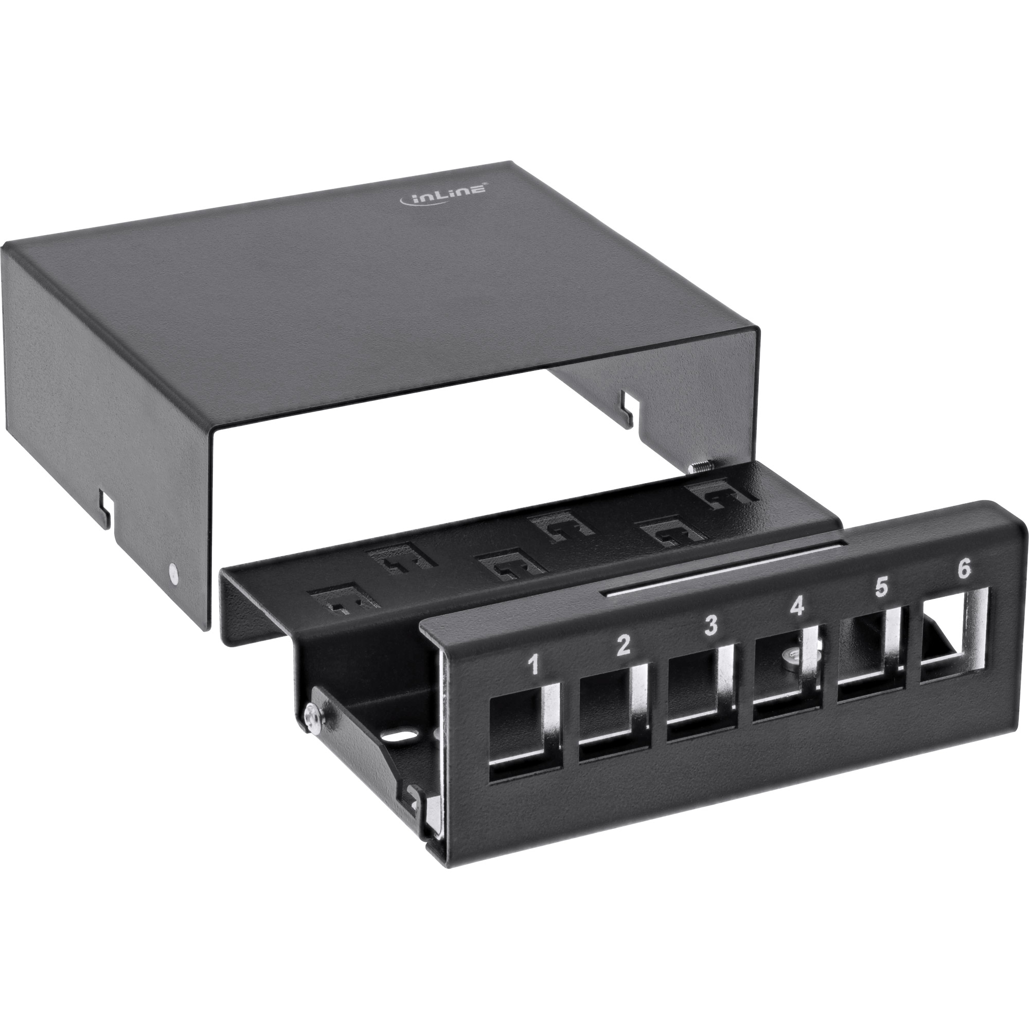 Inline® Patchfeld-Dose Aufputz für 6x Keystone RJ45, Metall, schwarz RAL9005