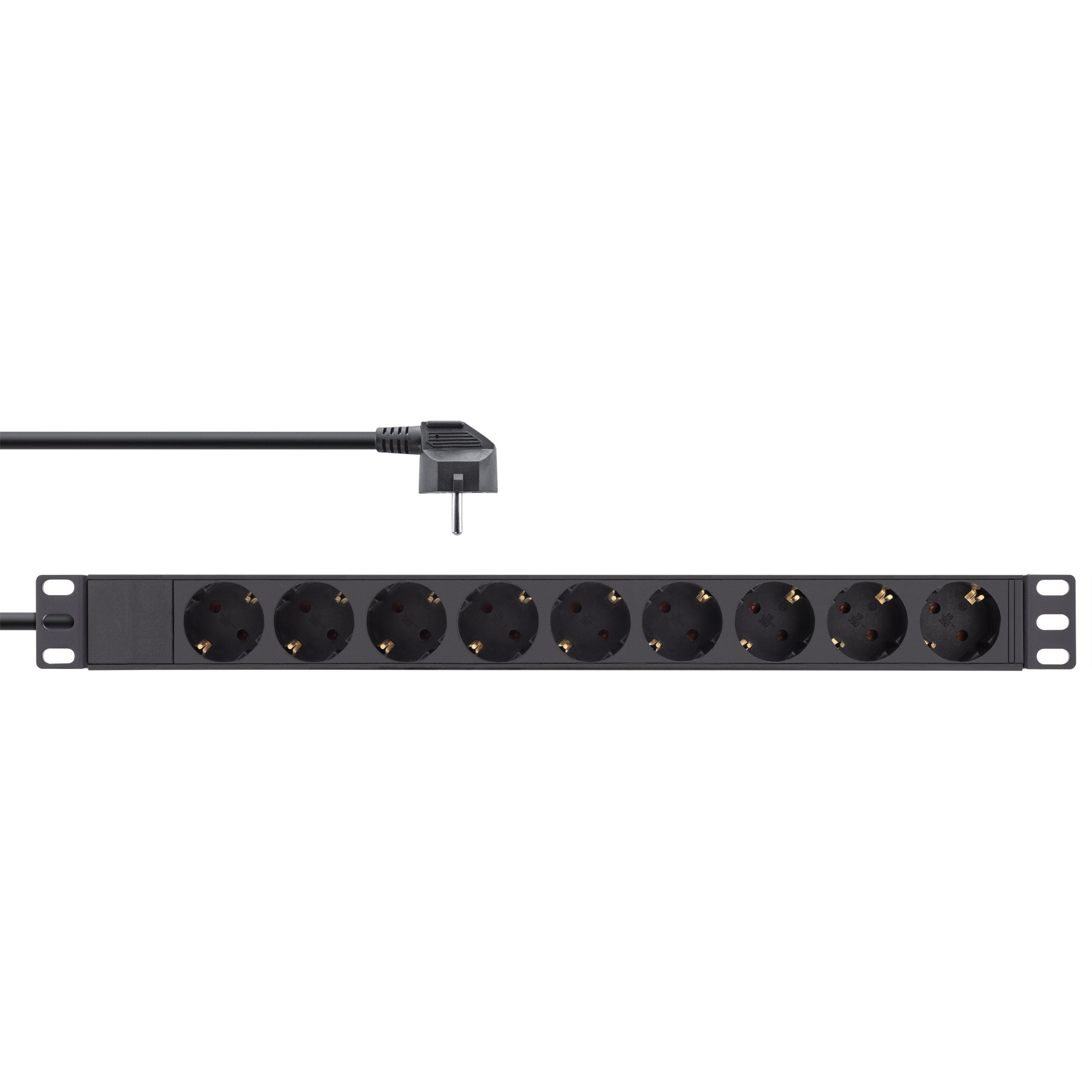 Inline® 19" Steckdosenleiste, 9-fach Schutzkontakt, ohne Schalter, 2m, schwarz