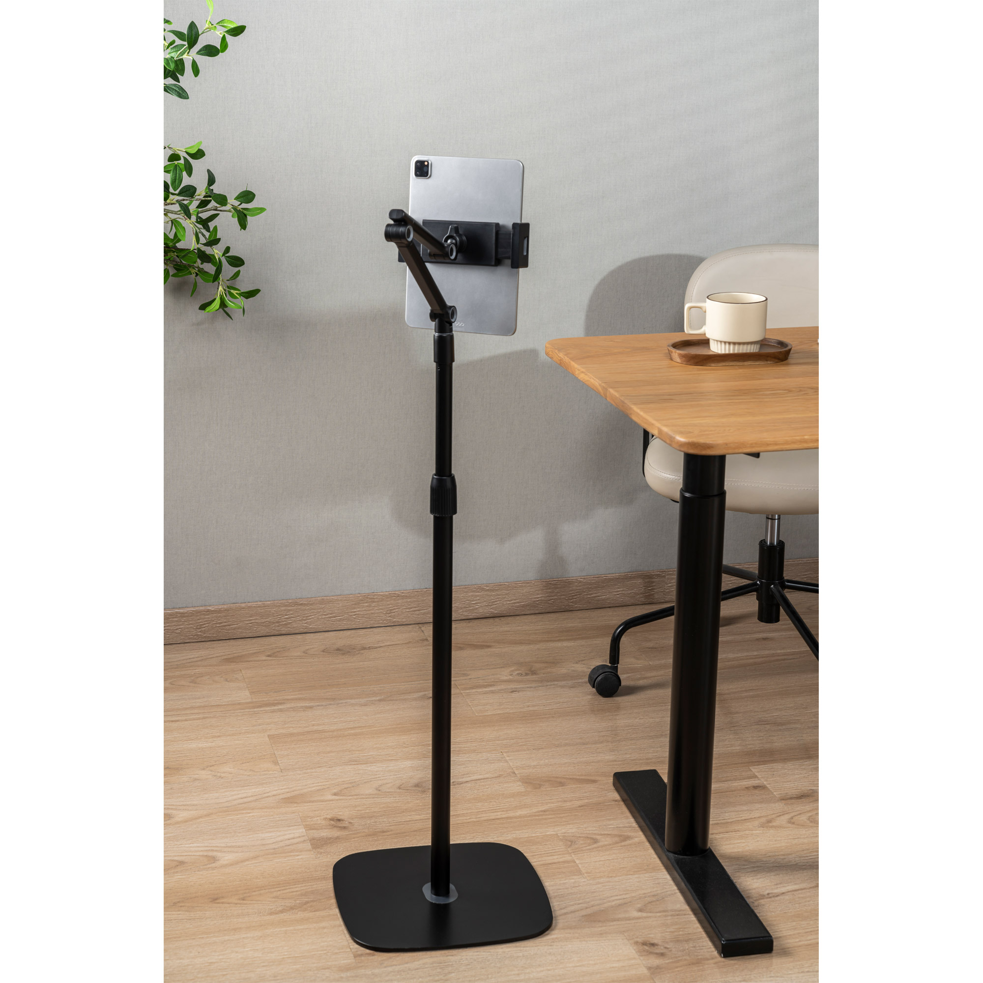 Inline® Tablet Halterung mit Bodenplatte aus Metall, bis 12,9", schwarz