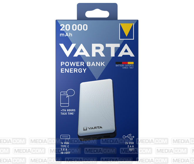 Akku Powerbank, 20.000mAh, Energy, weiss