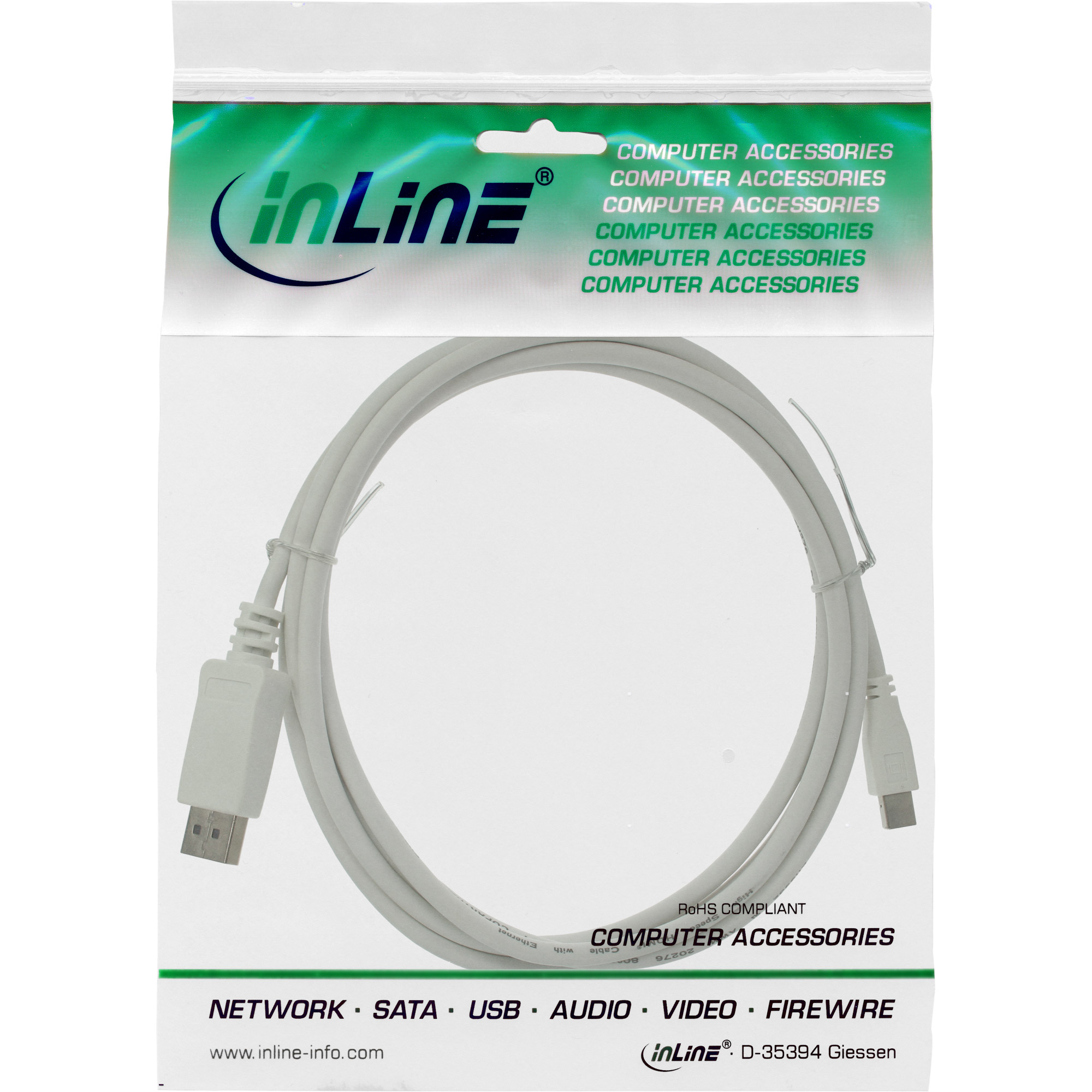 Inline® Mini DisplayPort zu DisplayPort Kabel, weiß, 1m