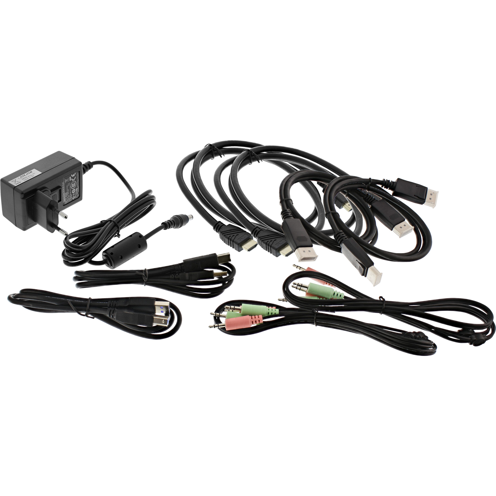 Inline® KVM Desktop Switch, 2-fach, Dual Monitor, DP+HDMI, 4K, USB 3.0, Audio