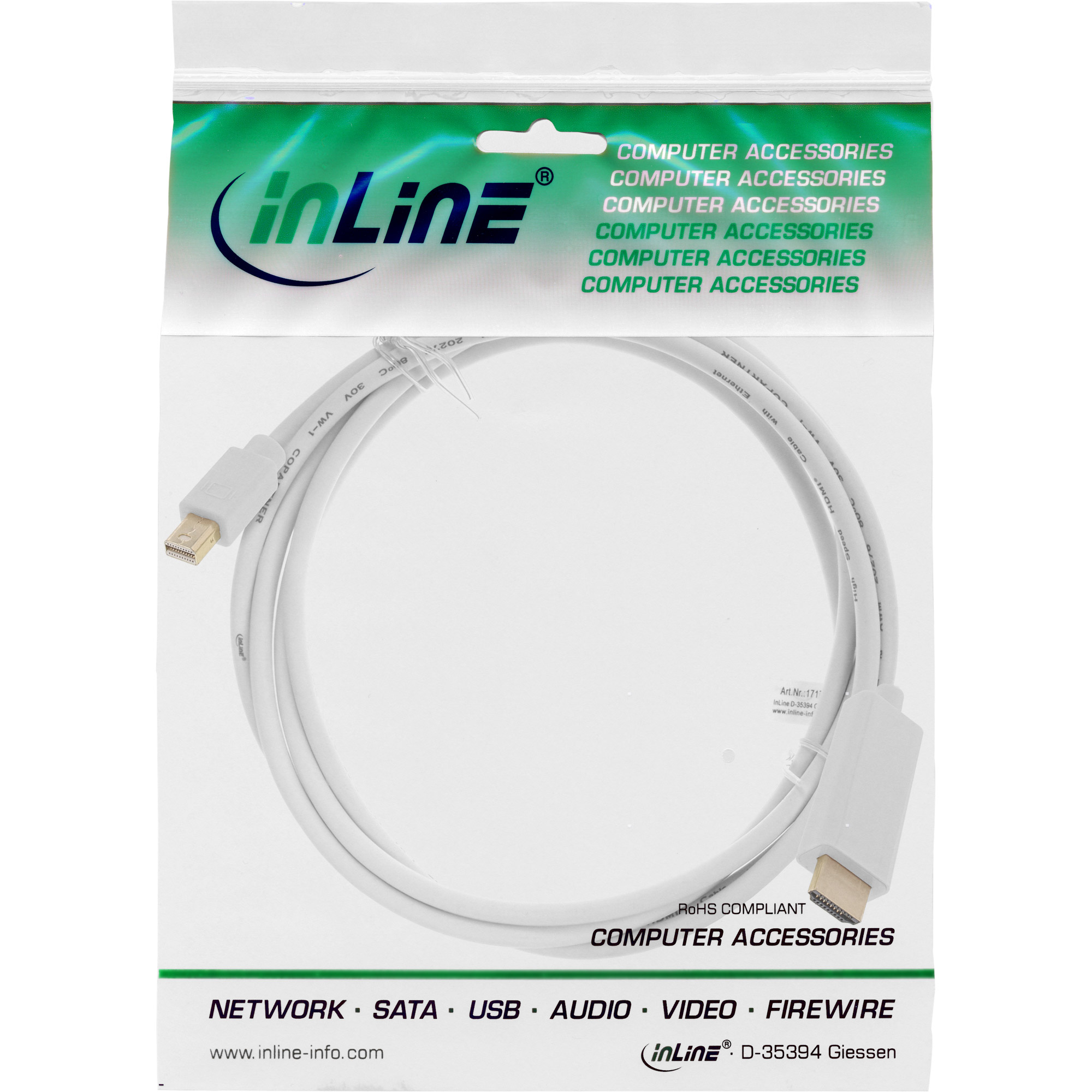 Inline® Mini DisplayPort zu HDMI Konverter Kabel, weiß, 5m, 4K2K, mit Audio