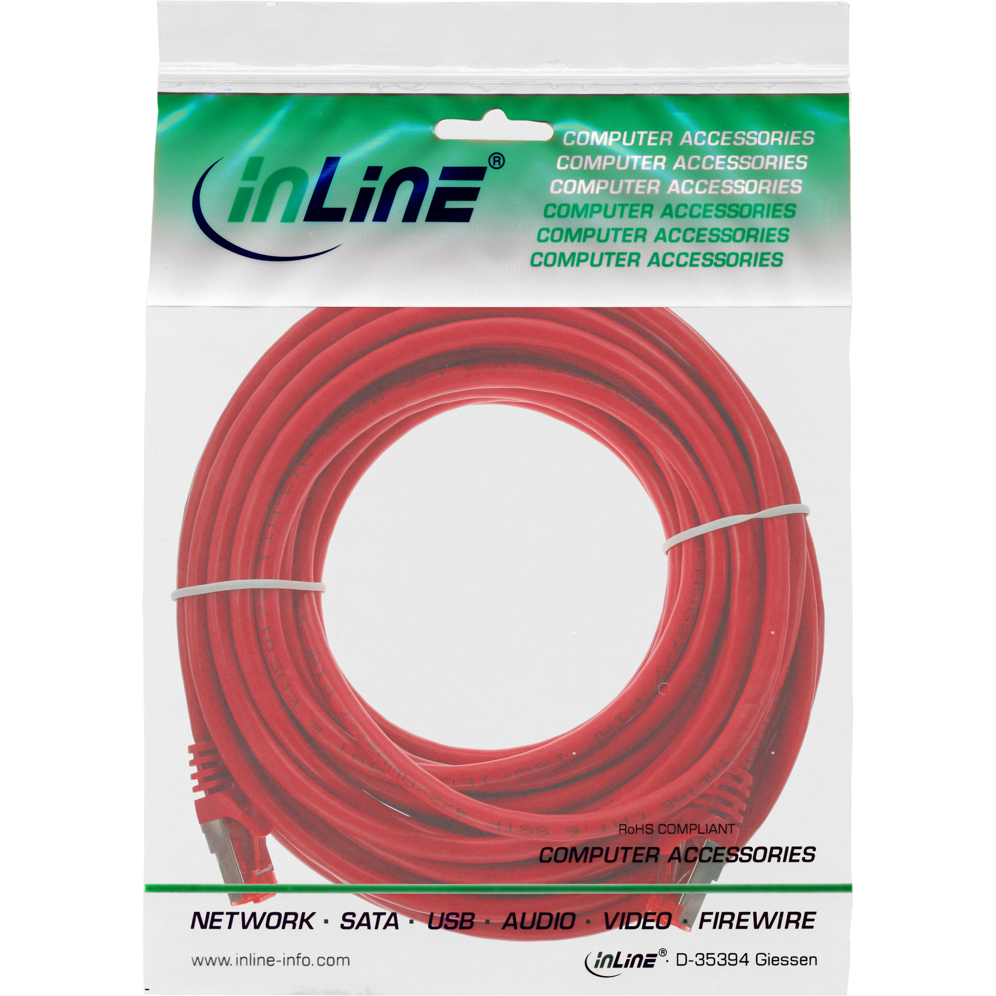 Inline® Patchkabel - S/FTP (PiMf) - Cat.6 - halogenfrei Kupfer - Rot - 5m