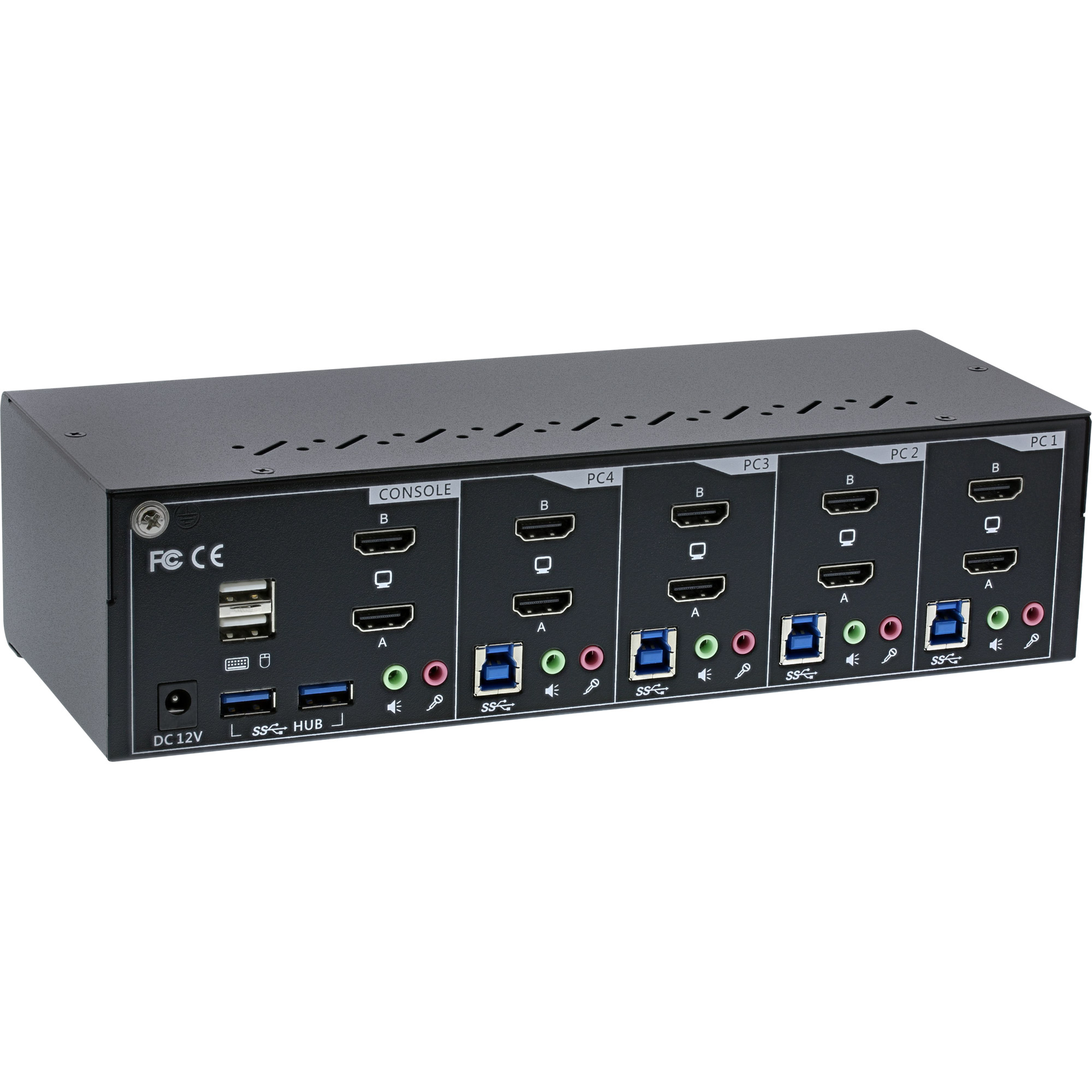 Inline® KVM Desktop Switch, 4-fach, Dual Monitor, HDMI, 4K, USB 3.0, Audio