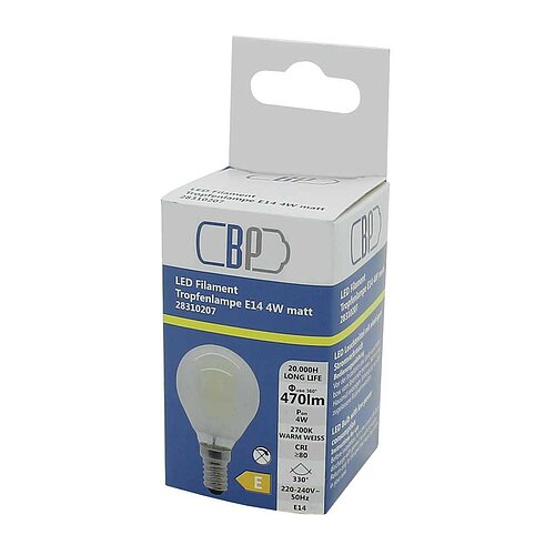 BP Filament LED Tropfenlampe E14 4W warm weiß matt