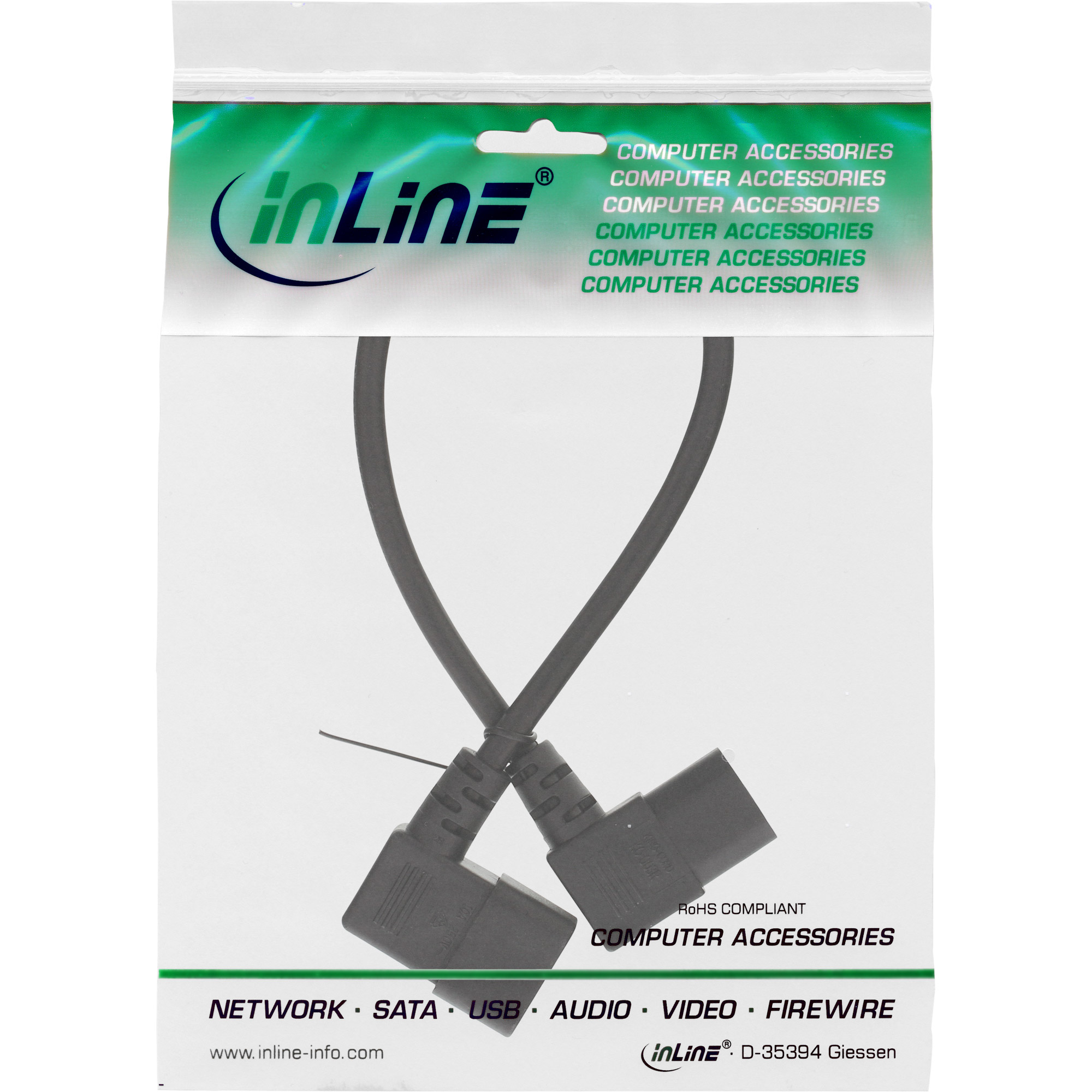 Inline® Netzkabel KaltgeräteverLängerung, C13 auf C14, 90° abgewinkelt, 0,5m Inline® Netzkabel KaltgeräteverLängerung, C13 auf C14, 90° abgewinkelt, 0,5m