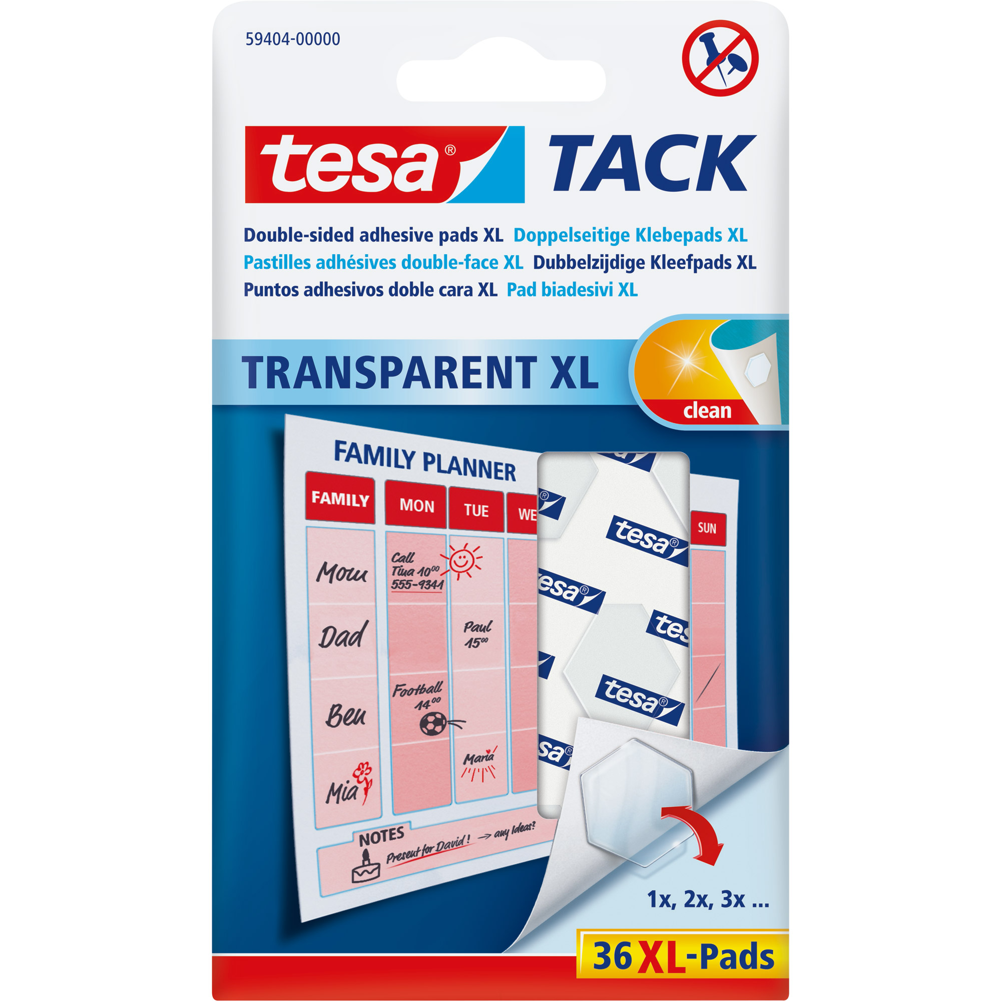 tesa TACK Klebepads XL, 3cm², wiederverwendbar, transparent 36 Stück