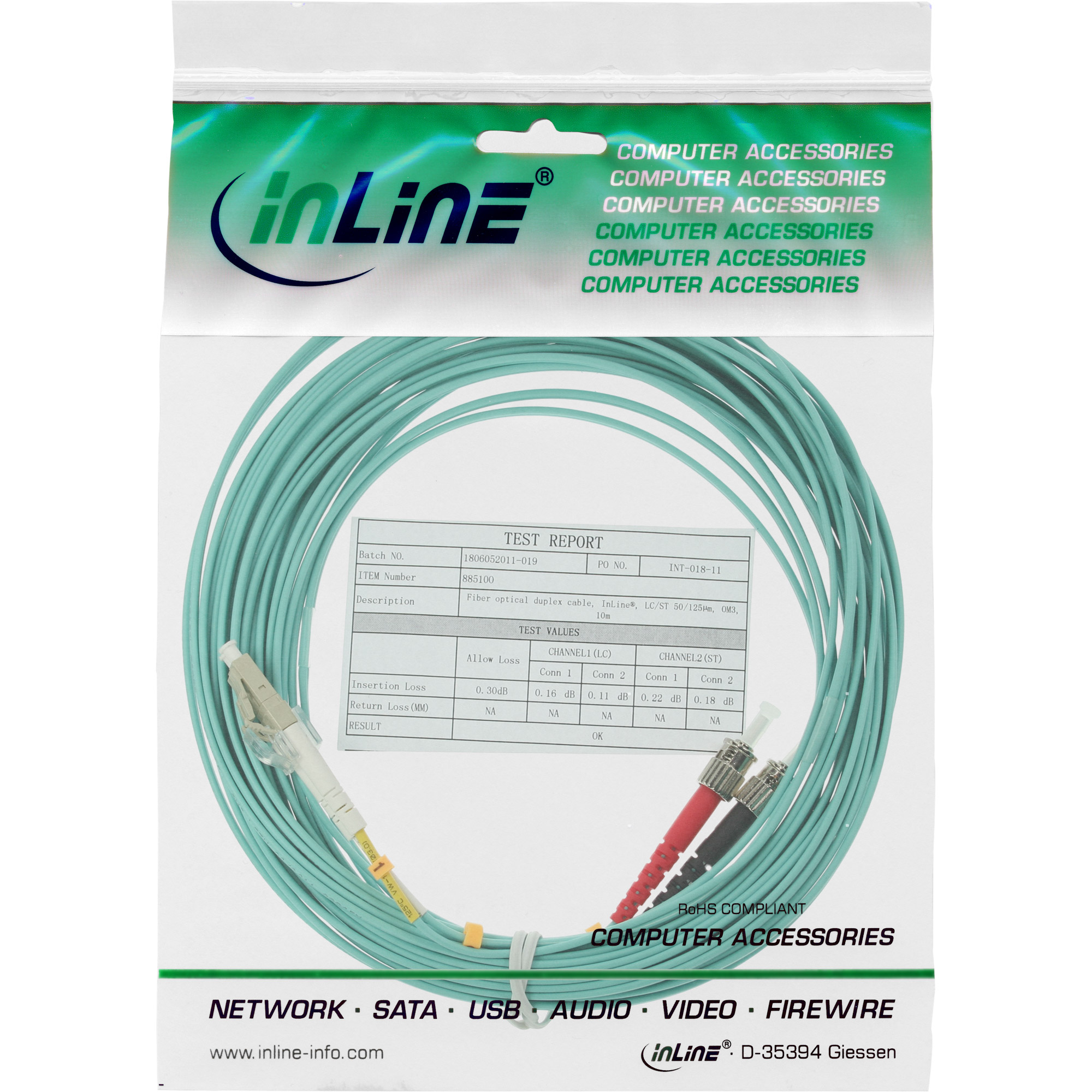 Inline® LWL Duplex Kabel, LC/ST, 50/125µm, OM3, 1m