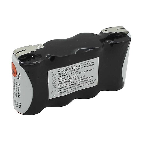 Notleuchtenakku NiCd 4,8V 1800mAh F1x4 Sub-C mit Faston-Anschluss +4,8mm / -4,8mm Notleuchtenakku NiCd 4,8V 1800mAh F1x4 Sub-C mit Faston-Anschluss +4,8mm / -4,8mm