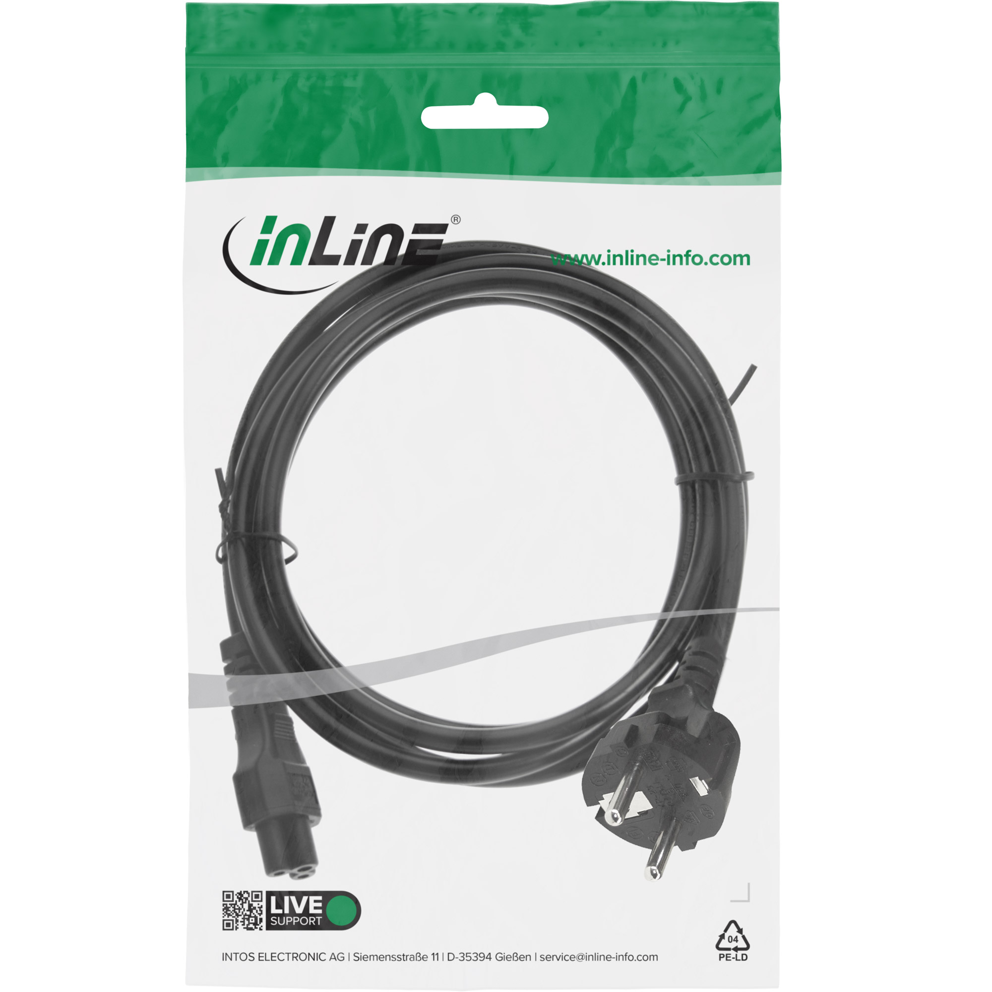 Inline® Netzkabel für Notebook, 3pol Kupplung, schwarz, 5m Inline® Netzkabel für Notebook, 3pol Kupplung, schwarz, 5m