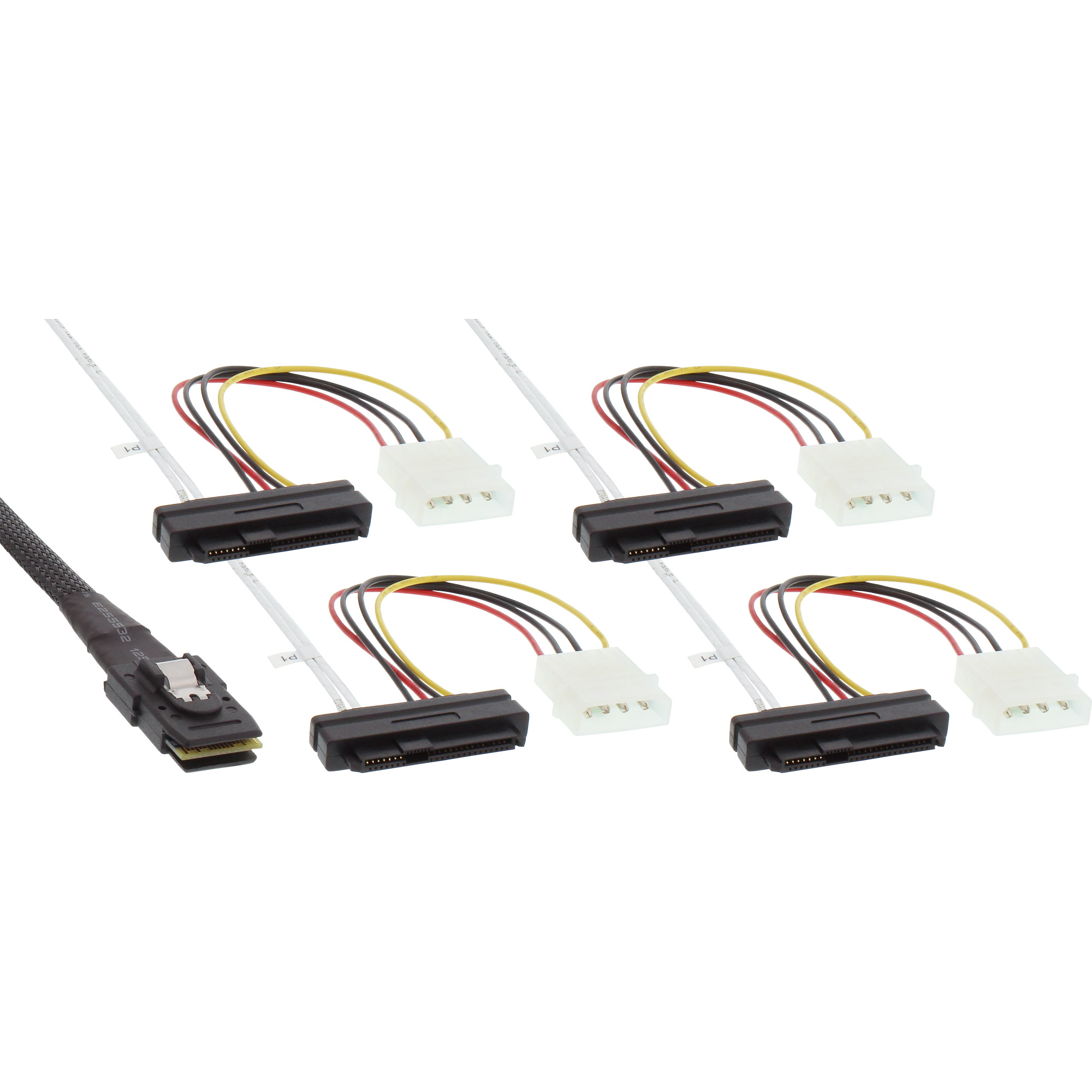 Inline® SAS Anschlusskabel, Mini-SAS SFF-8087 an 4x SAS + Strom, 0,75m