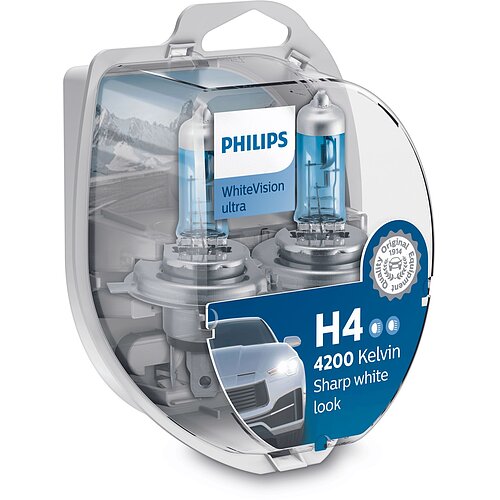Philips H4 12V 60/55W P43t WhiteVision Ultra 4200K 2 Stück + 2x W5W