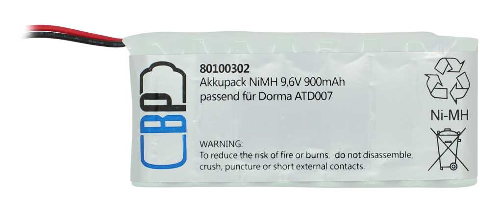 Akku für Türsteuerung NiMH 9,6V 900mAh passend für Dorma ATD007 Akku für Türsteuerung NiMH 9,6V 900mAh passend für Dorma ATD007
