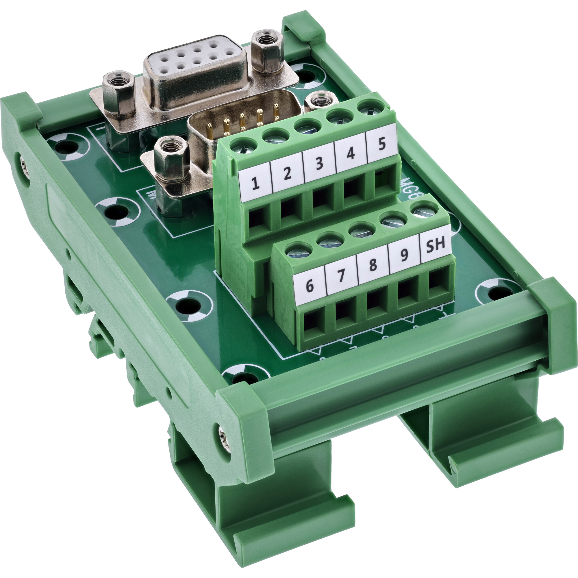 InLine® D-Sub 9 Terminalblock, Stecker / Buchse, Schraubklemme, Hutschiene