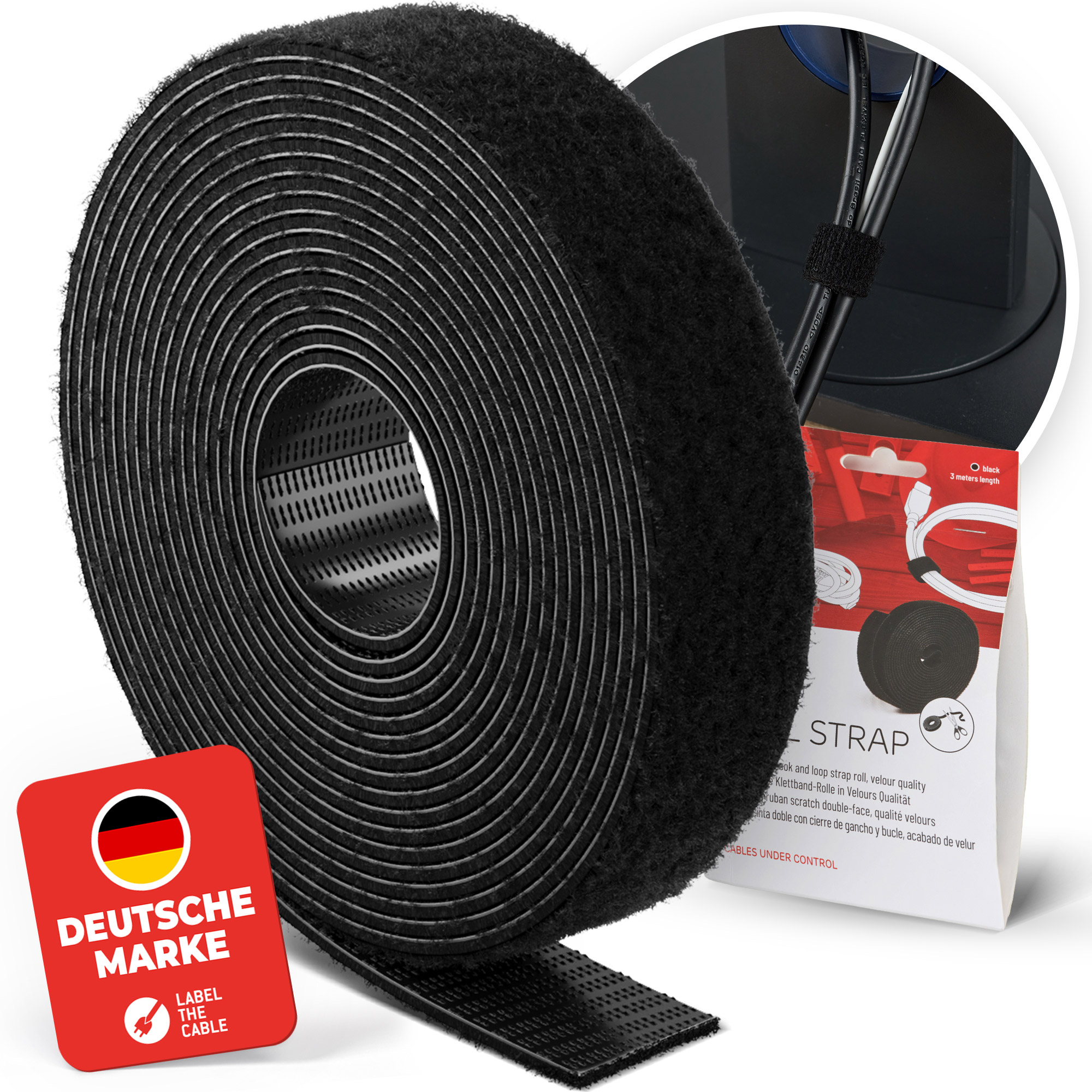 Label-The-Cable LTC Roll Strap, Klettbandrolle, 3m, schwarz