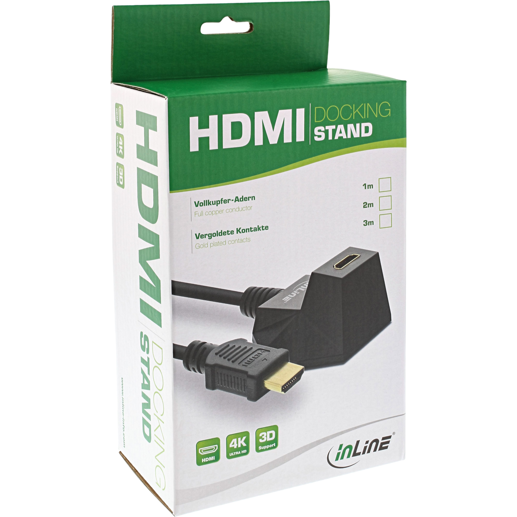 Inline® HDMI-HS Verl. m. Standfuß, m. Eth., 4K2K, ST / BU, schwarz / gold, 1m