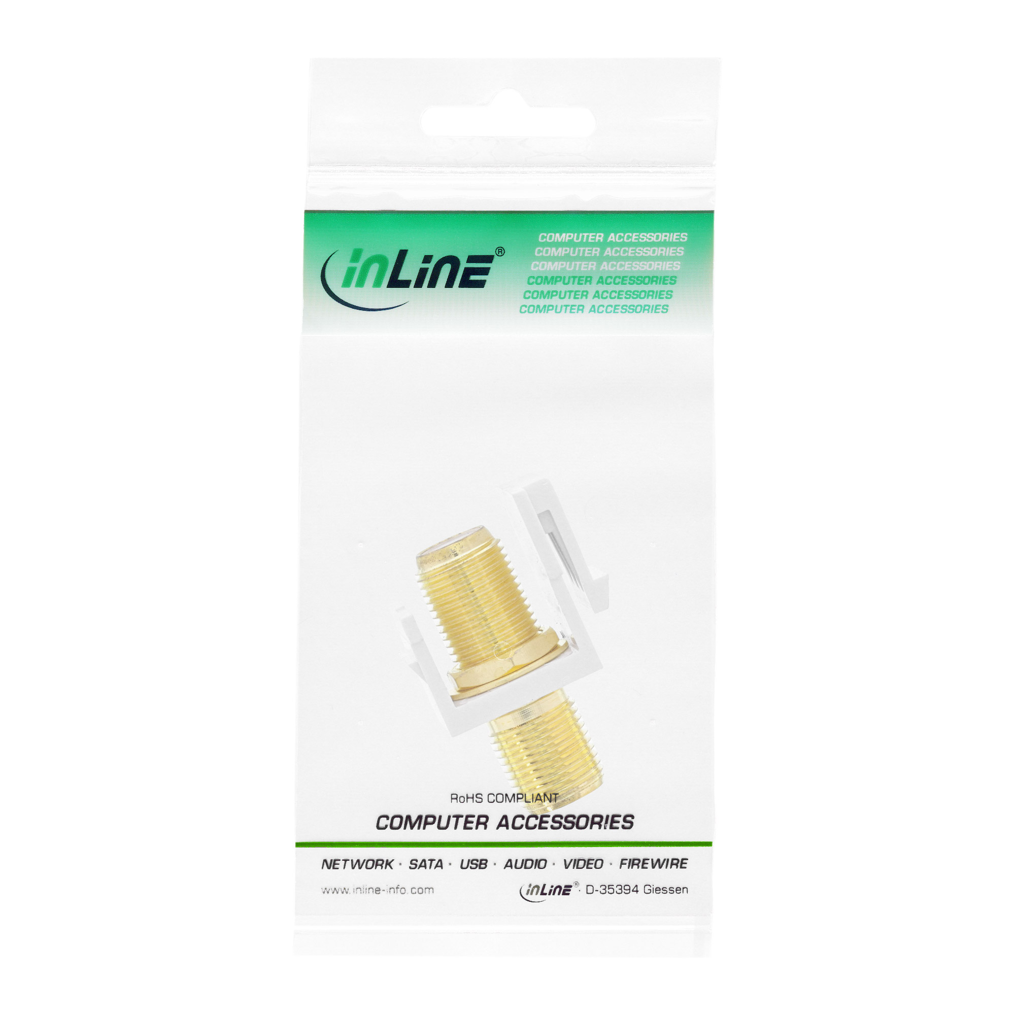 Inline® Keystone Einbauadapter, für Sat-Kabel, 2x F-Buchsen, weiß