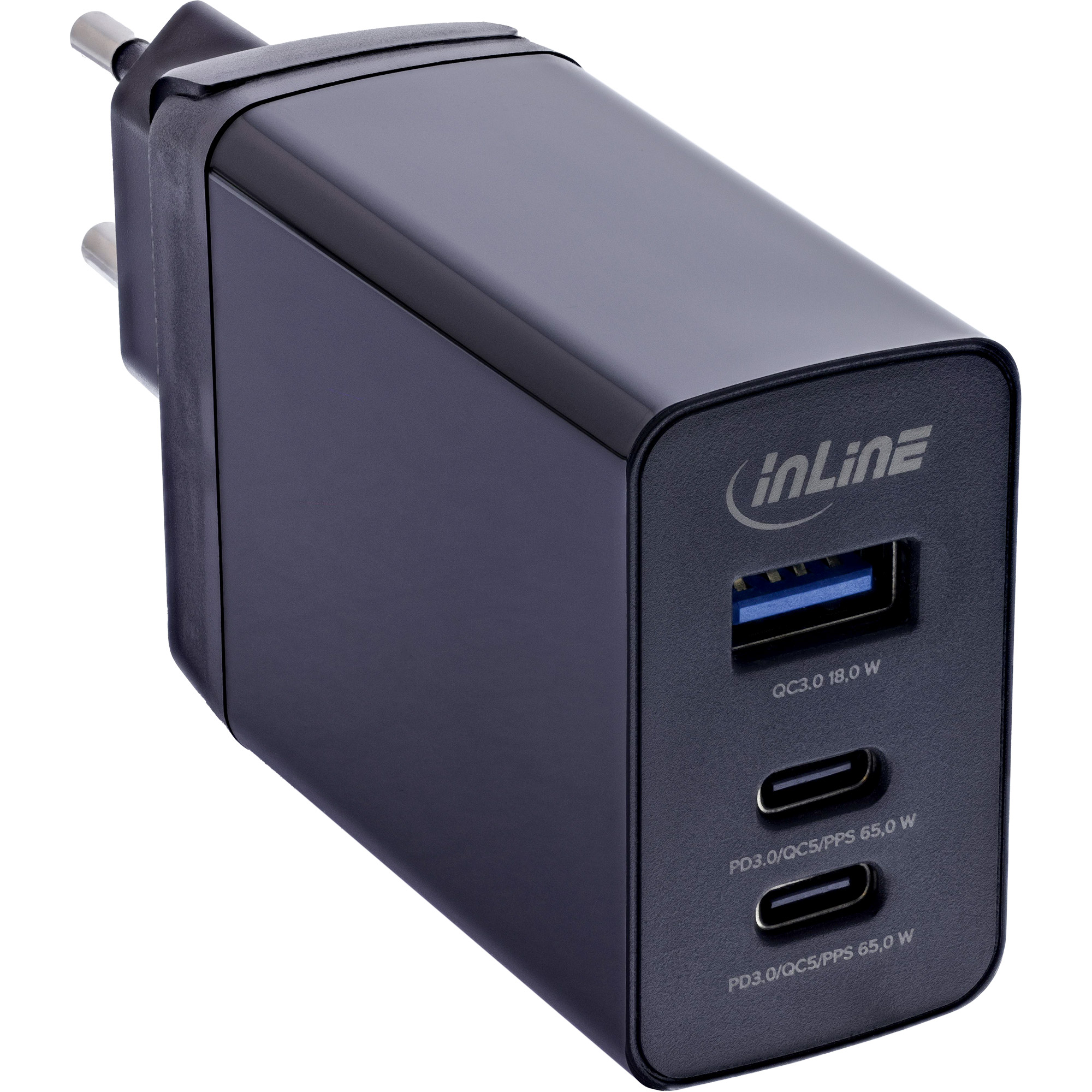 InLine® 3-Port TravelCharge, 65W USB-Netzteil, 2x USB-C, 1x USB-A, EU/UK/US