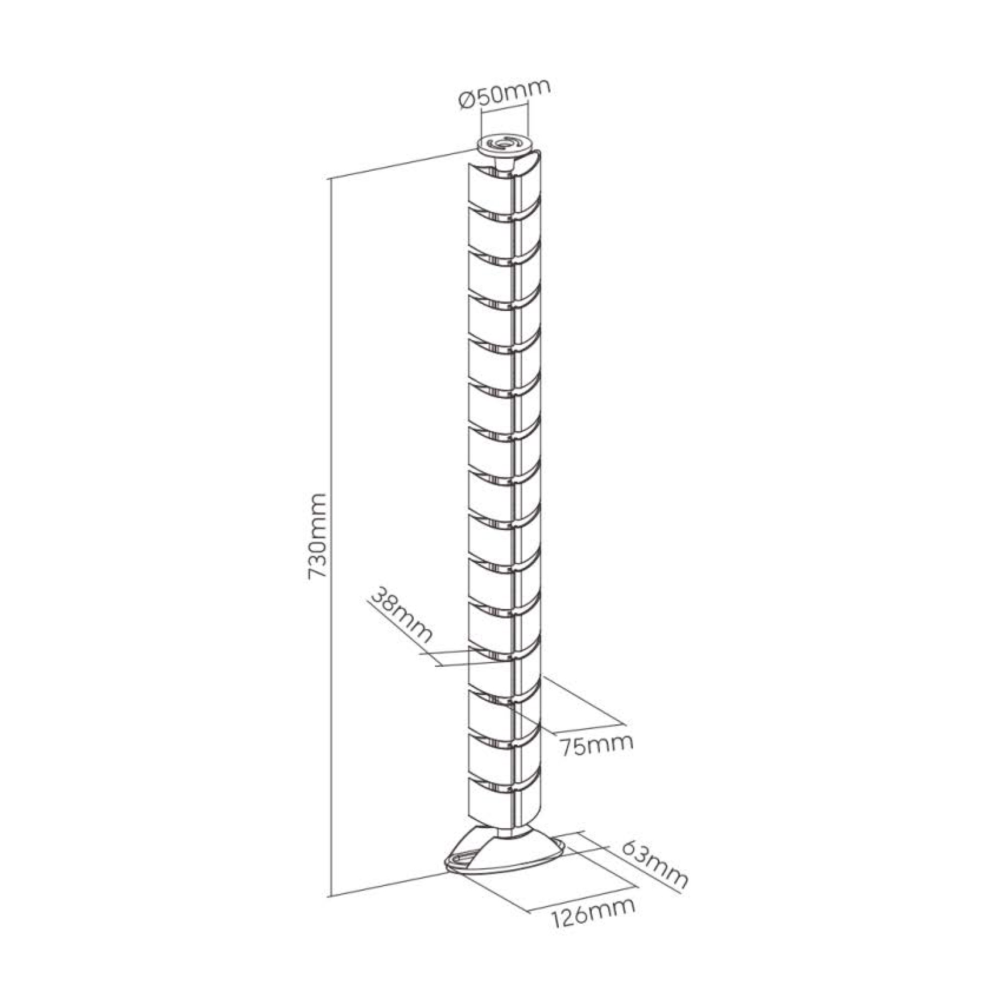 Inline® Kabelkanal flexibel, vertikal für Tische, 2 Kammern, 0,80m, weiß