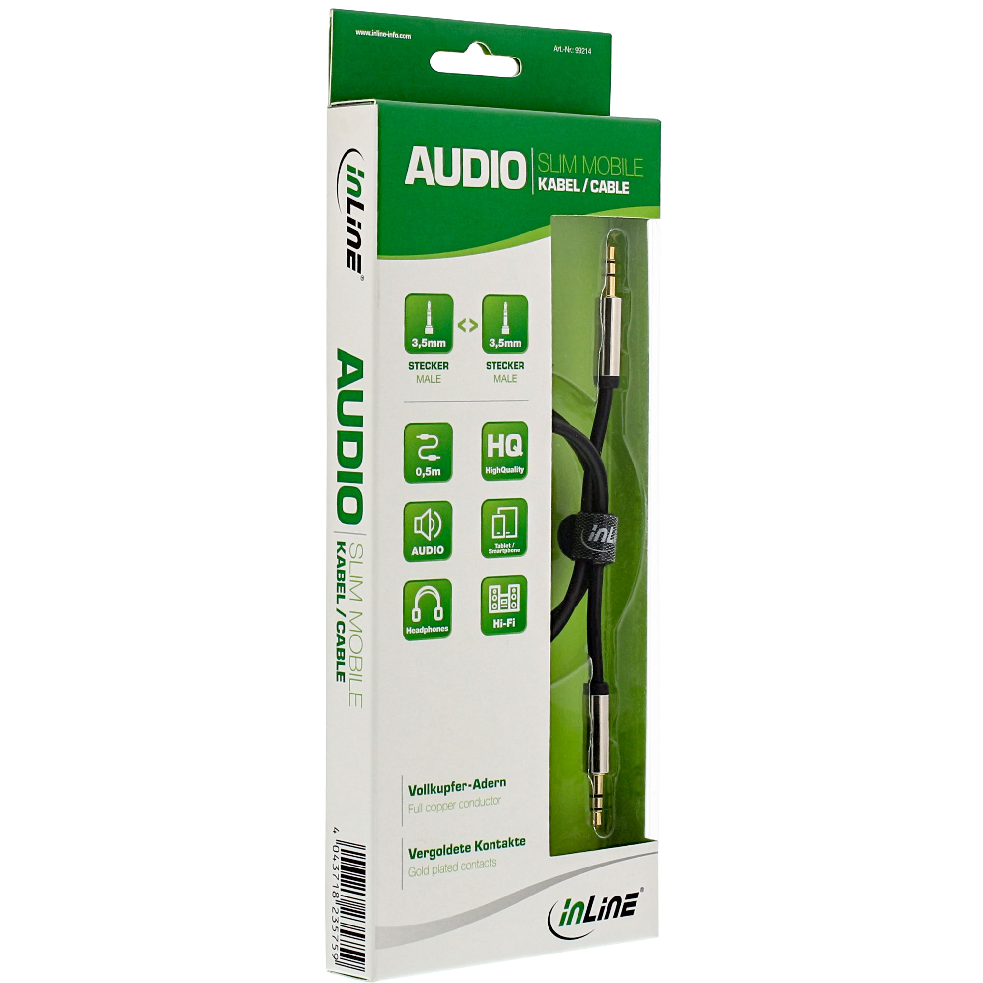 0.5m - Inline® Slim Audio Kabel Klinke 3,5mm ST/ST, Stereo 0.5m - Inline® Slim Audio Kabel Klinke 3,5mm ST/ST, Stereo