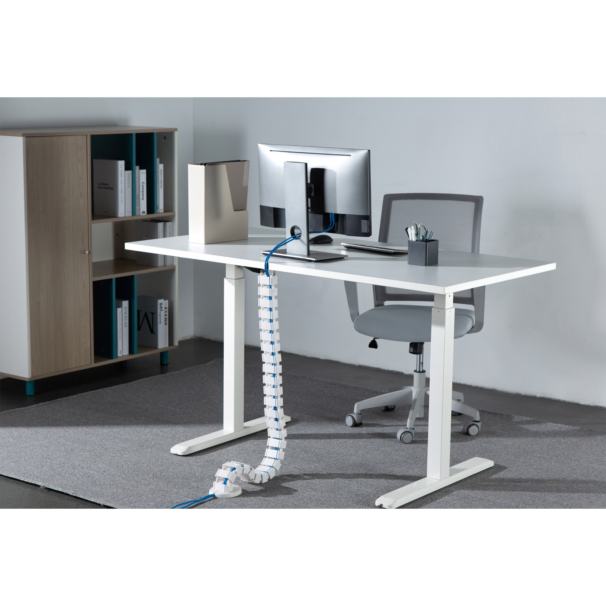 Inline® Kabelkanal flexibel für Höhenverstellbare Tische, 4 Kammern, weiß