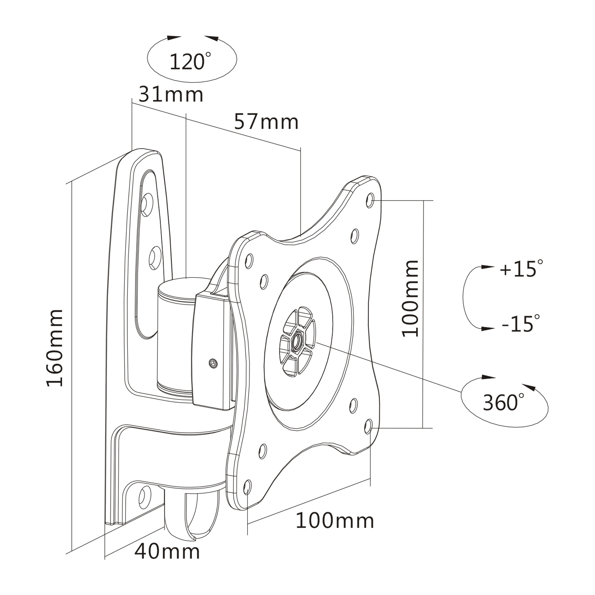 Inline® Wandhalterung, für Monitore bis 69cm (27"), max. 15kg