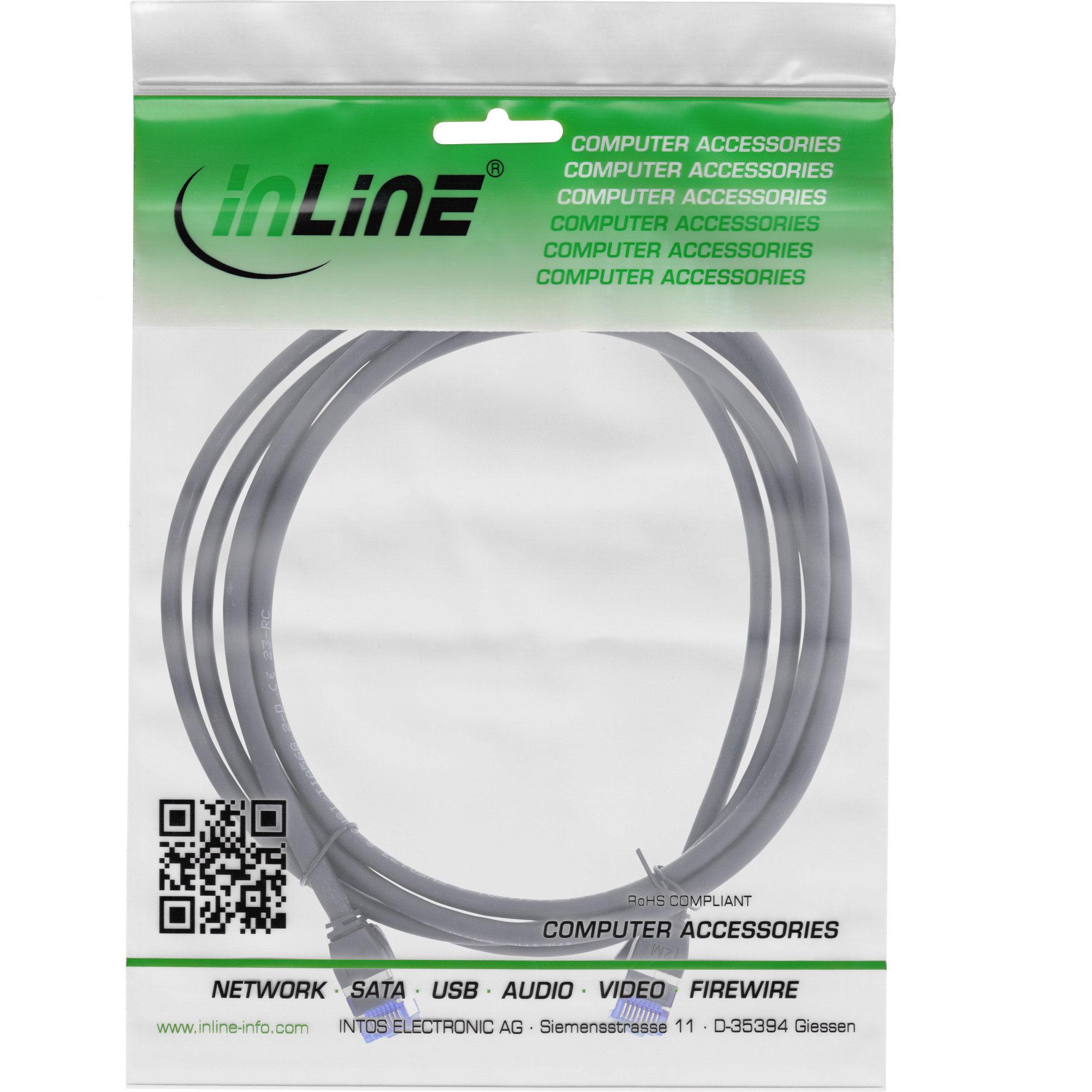 Inline® Patchkabel Slim, Cat.6A, S/FTP, TPE (LSZH), PoE, schwarz, 2m