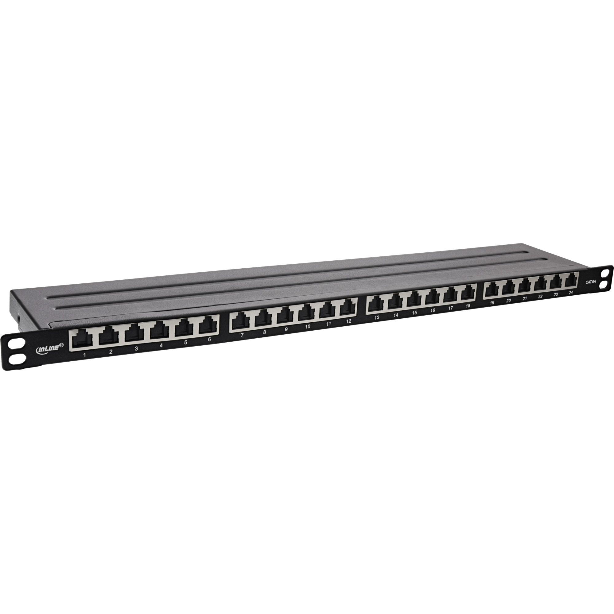 Inline® 19" Patchfeld Cat.6A 0,5 HE 24-fach, mit Staubschutz, schwarz