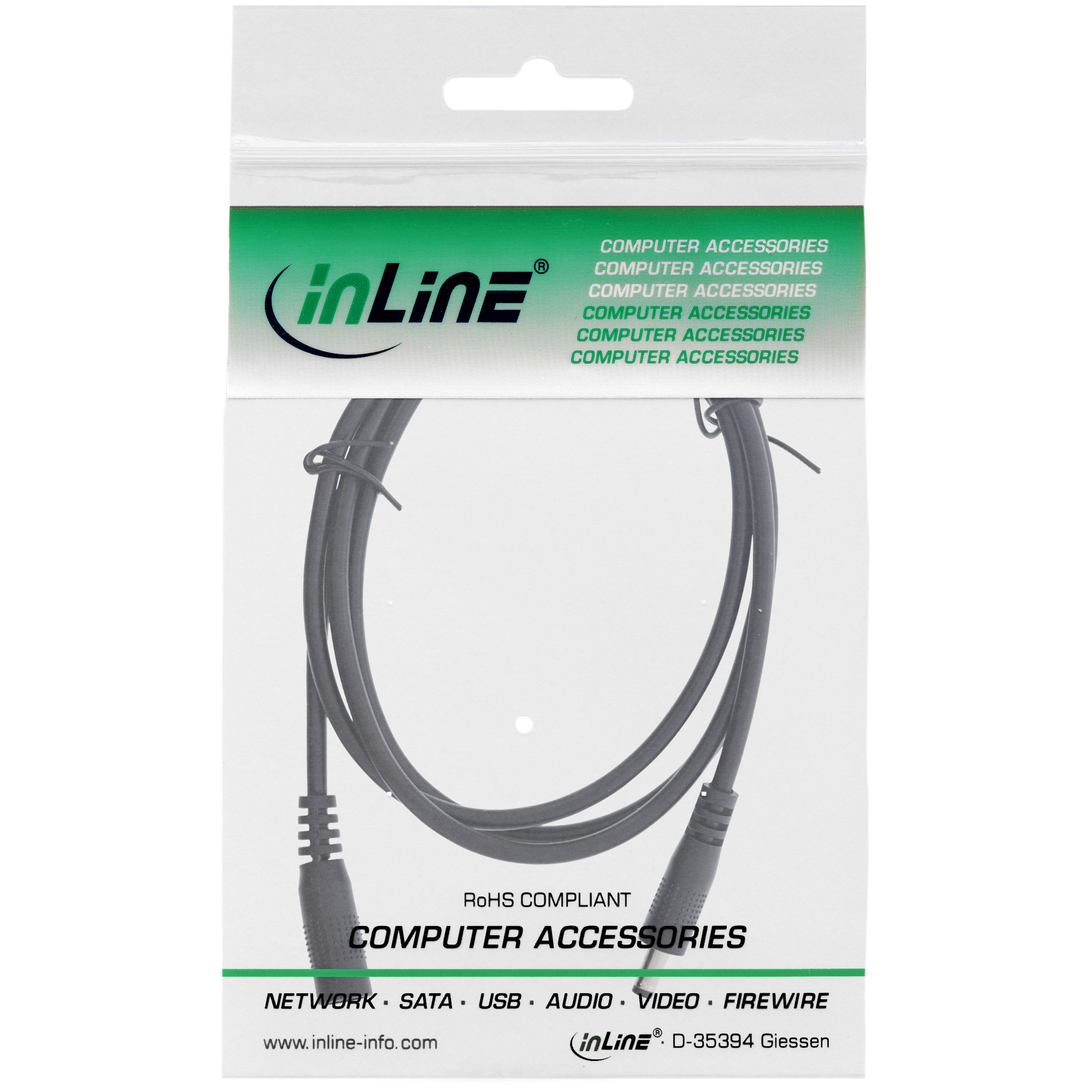 Inline® DC VerLängerungskabel, DC Stecker/Buchse 4,0x1,7mm, AWG 18, schwarz 2m