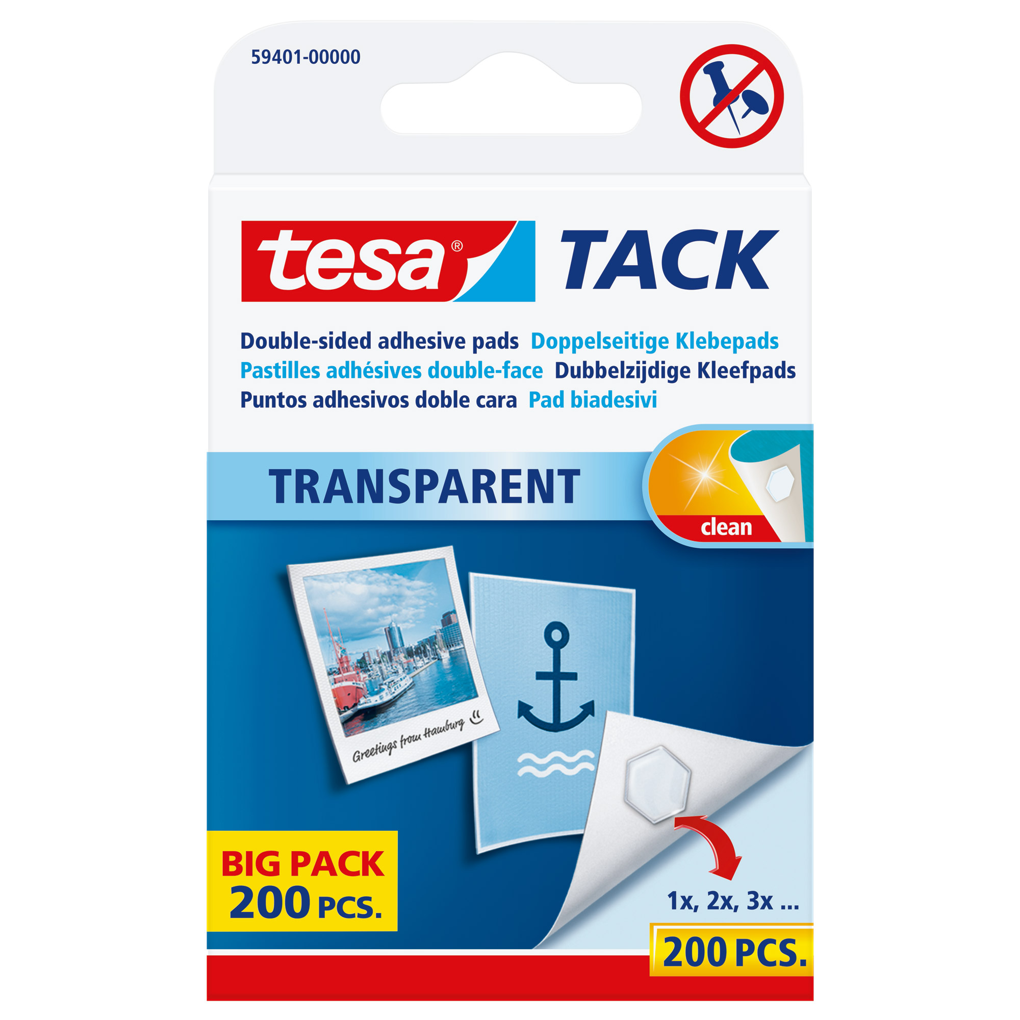 tesa TACK Klebepads, 200 Stück, wiederverwendbar, transparent tesa TACK Klebepads, 200 Stück, wiederverwendbar, transparent