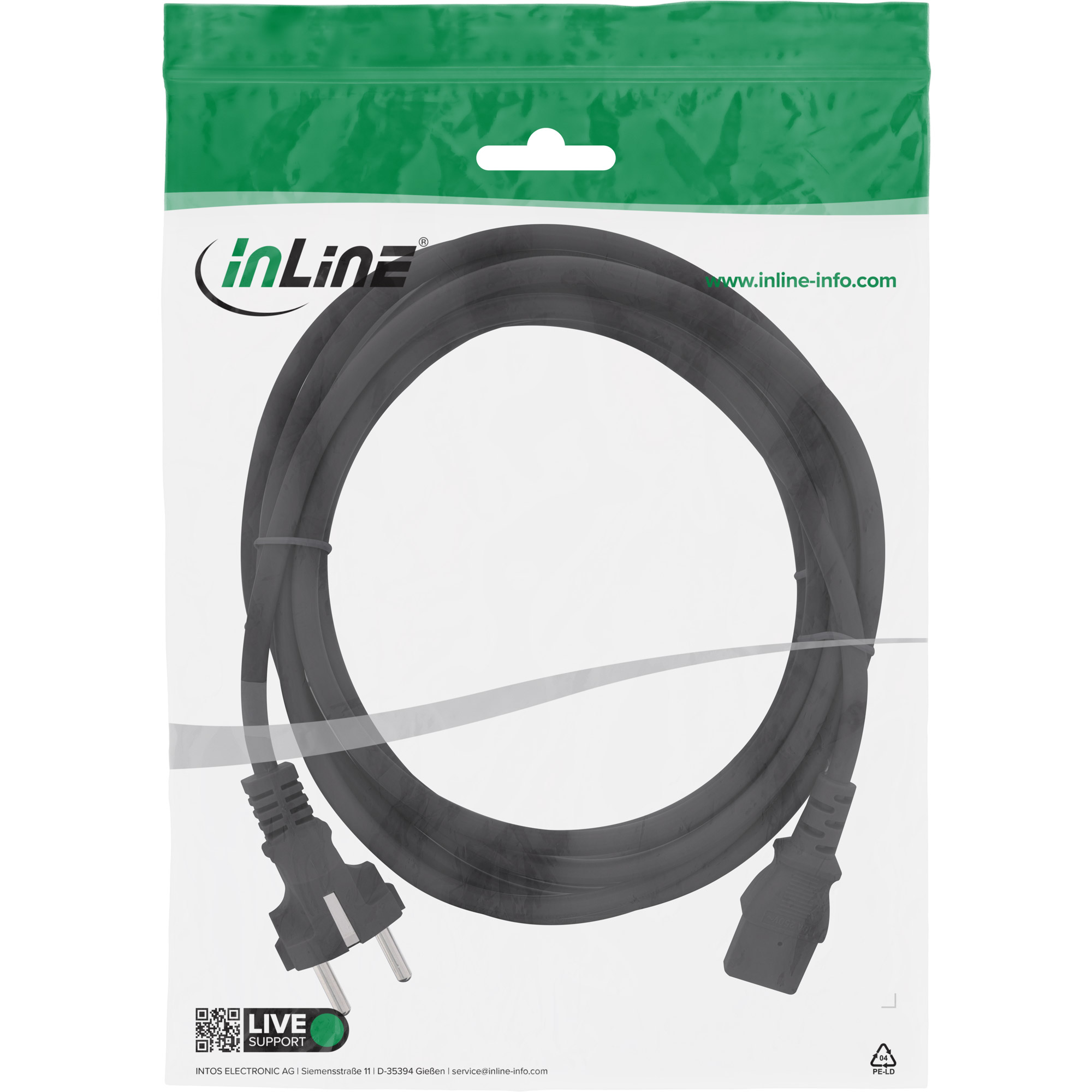 Inline® Netzkabel, Schutzkontakt gerade auf Kaltgerätestecker C13, 5m, schwarz Inline® Netzkabel, Schutzkontakt gerade auf Kaltgerätestecker C13, 5m, schwarz