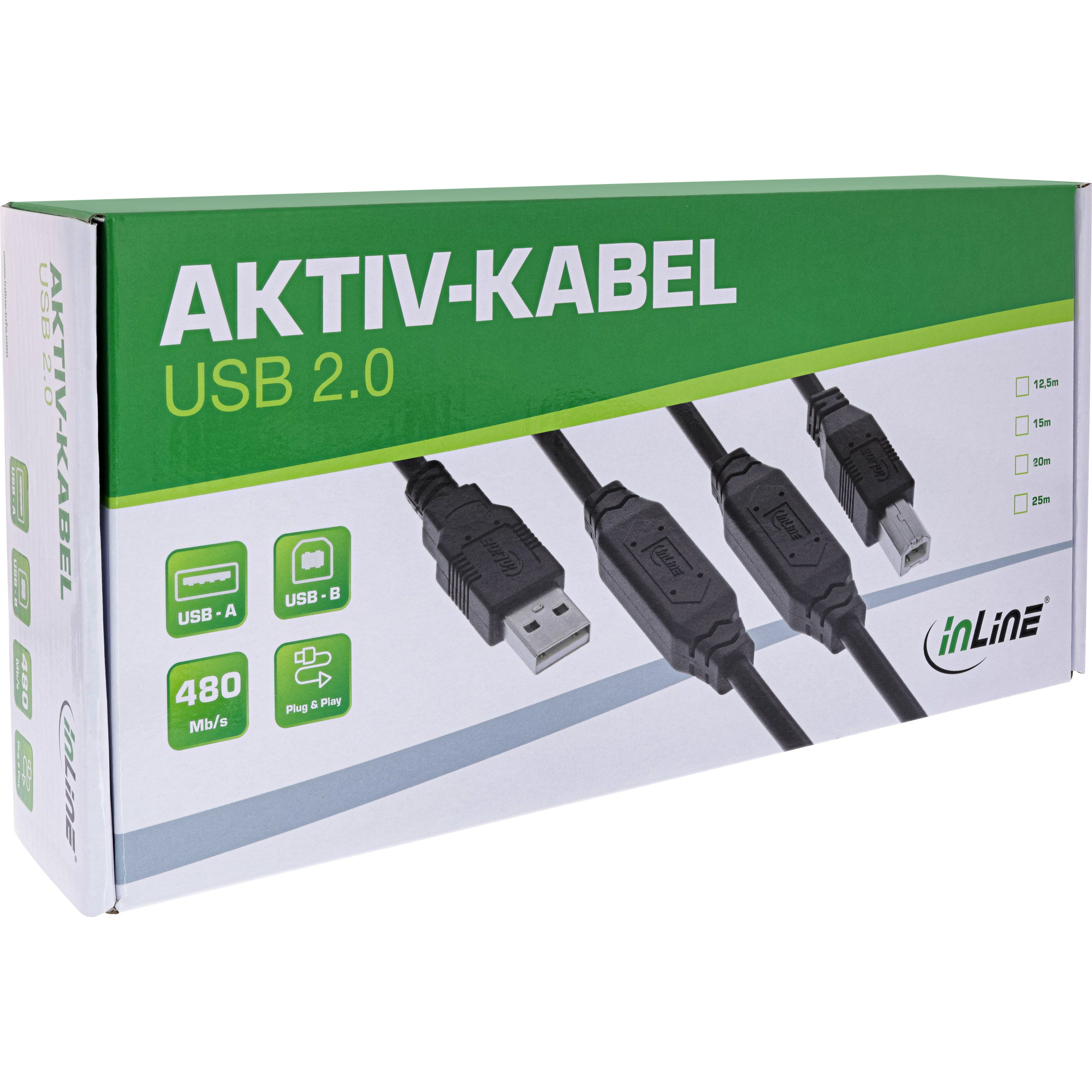 InLine® USB 2.0 Aktiv-Kabel, USB-A Stecker zu USB-B Stecker, 12,5m InLine® USB 2.0 Aktiv-Kabel, USB-A Stecker zu USB-B Stecker, 12,5m