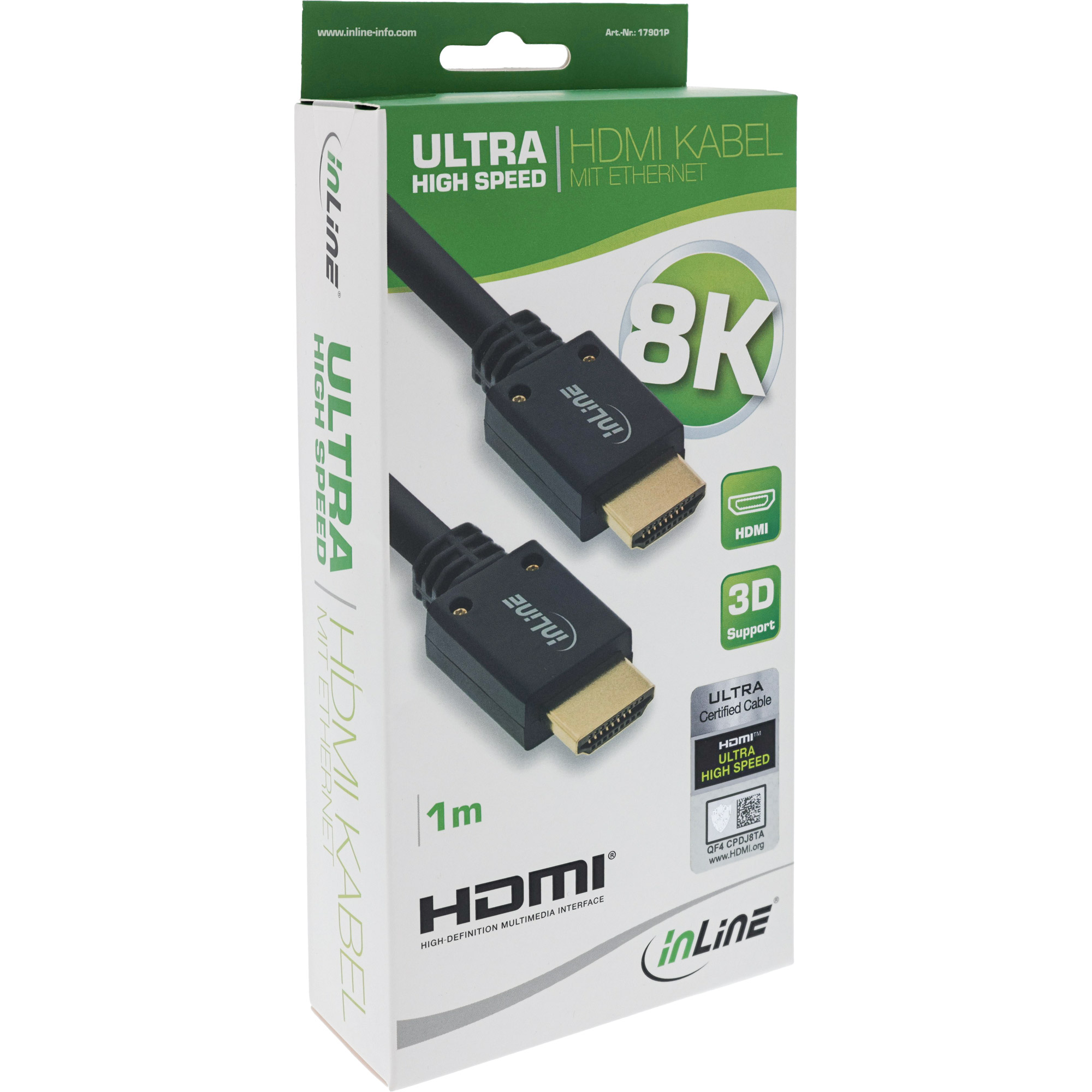 Inline® HDMI Kabel, Ultra High Speed HDMI Kabel, 8K4K, Stecker / Stecker, 1m