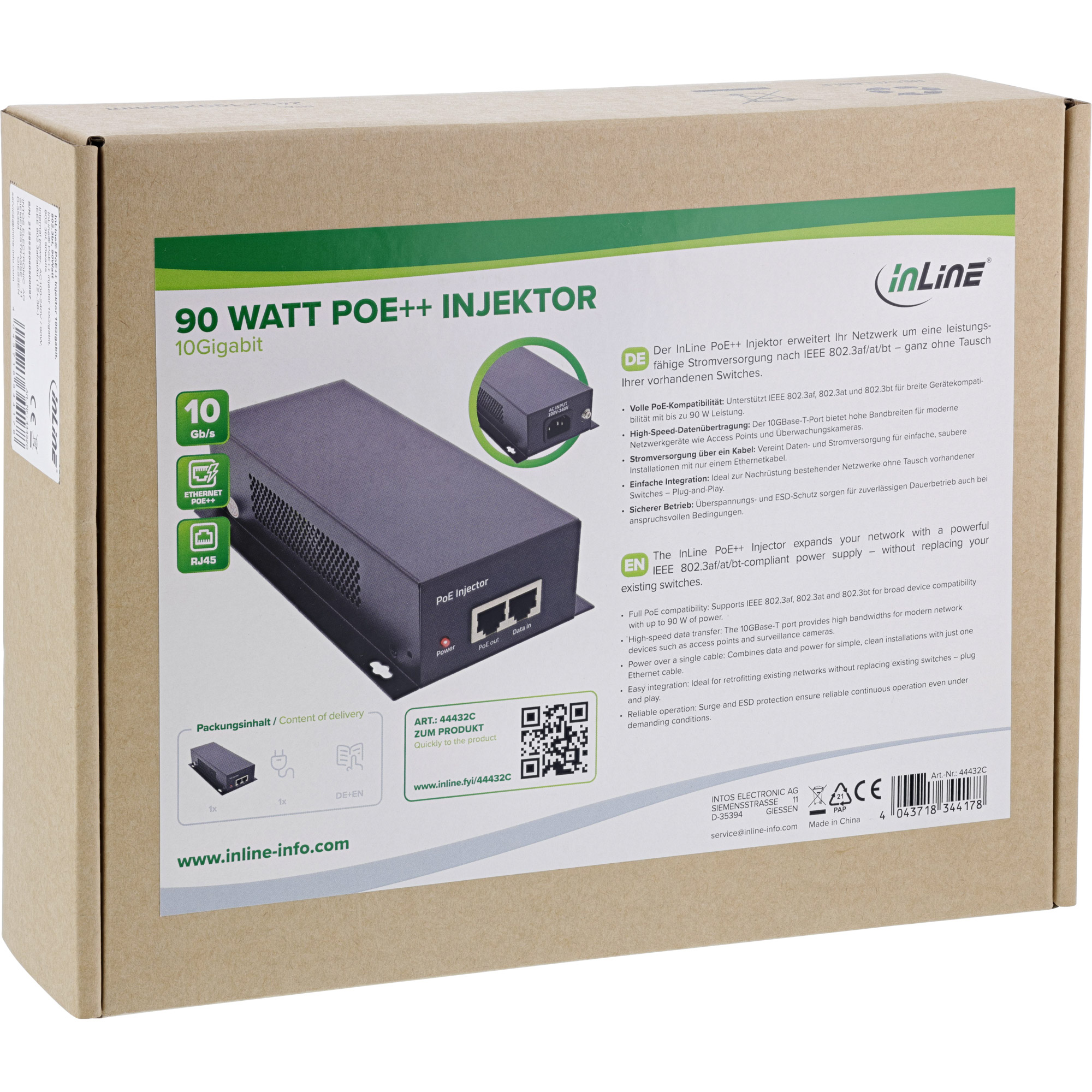 InLine® PoE++ Injektor, 10Gigabit, IEEE 802.3bt, 90Watt InLine® PoE++ Injektor, 10Gigabit, IEEE 802.3bt, 90Watt