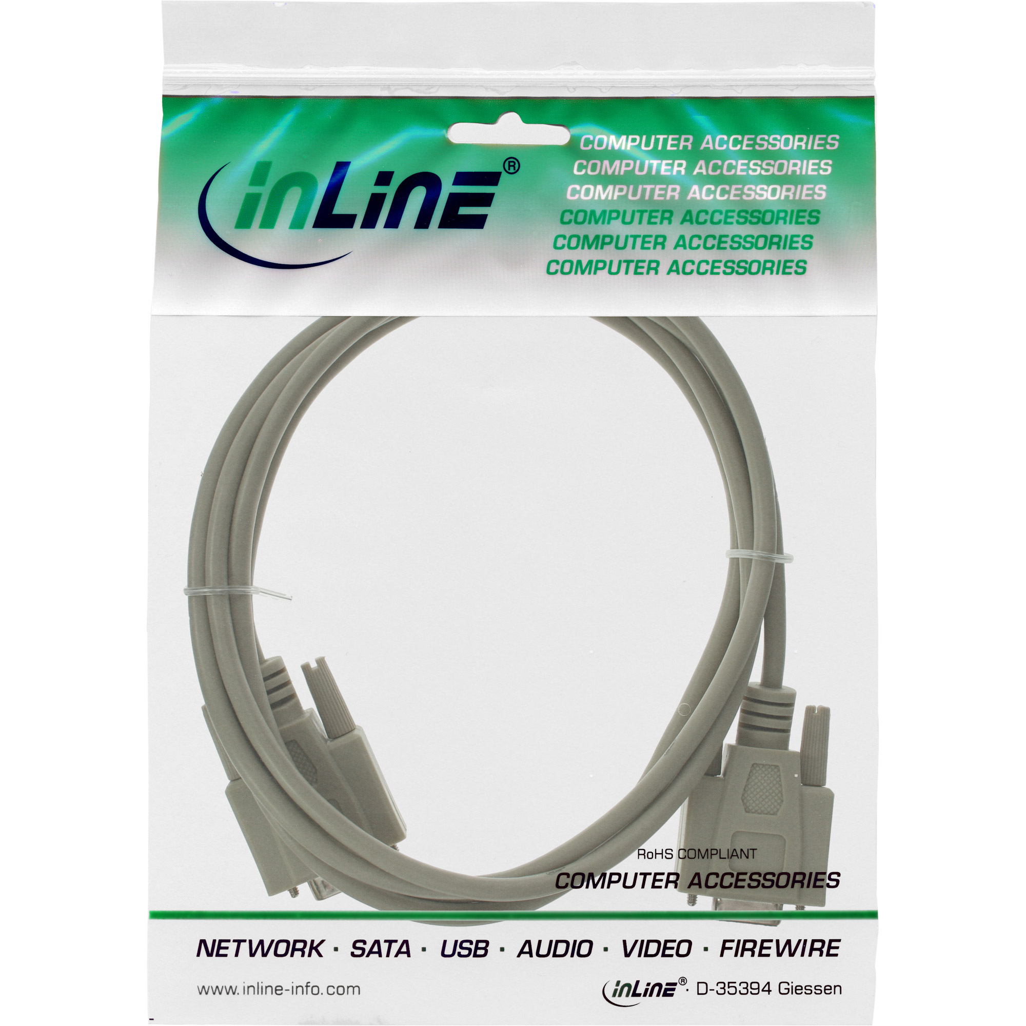 Inline® Serielle VerLängerung, 9pol Stecker / Buchse, vergossen, 1:1 belegt, 10m