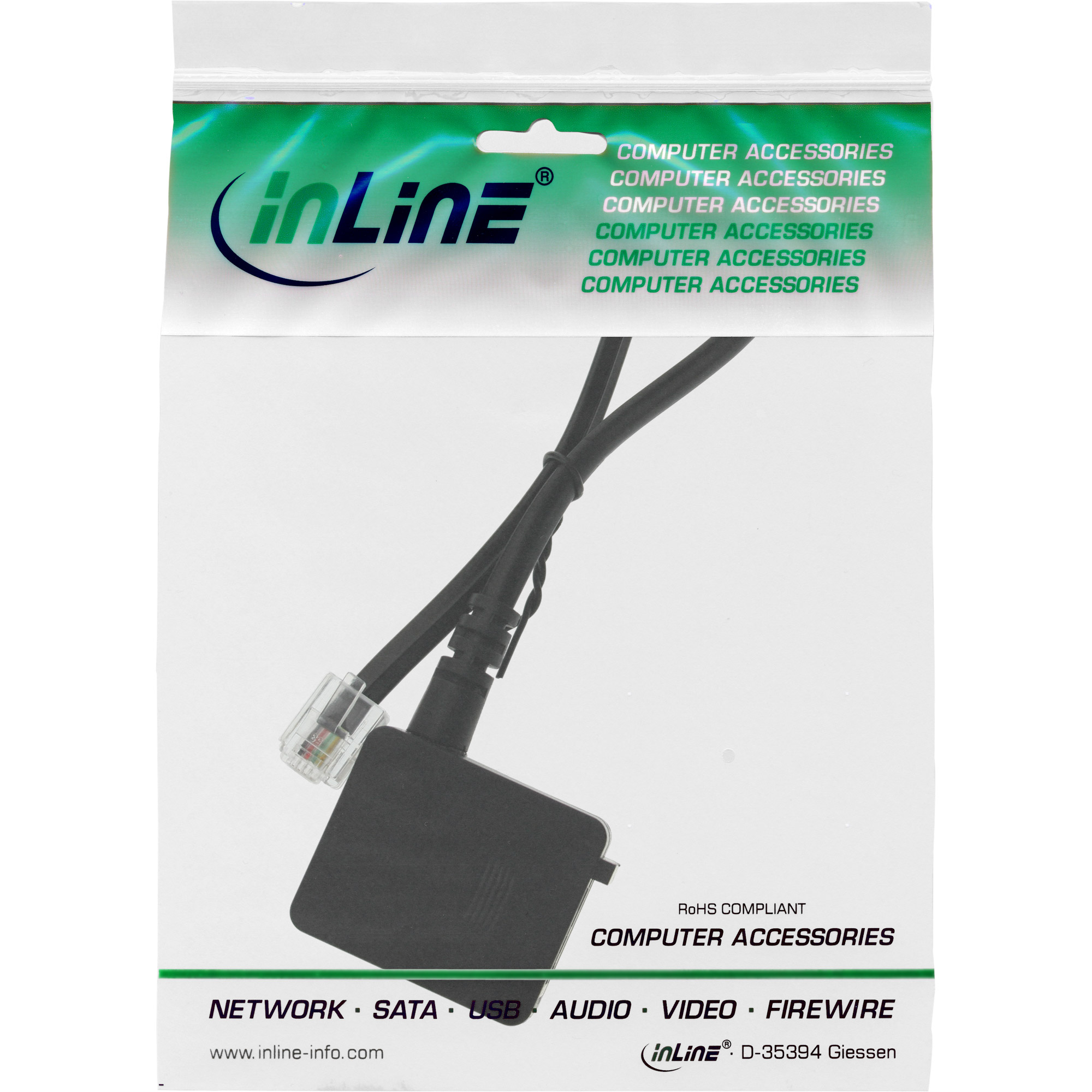 0.2m - Inline® TAE Adapterkabel, RJ11 Stecker auf TAE-F Buchse
